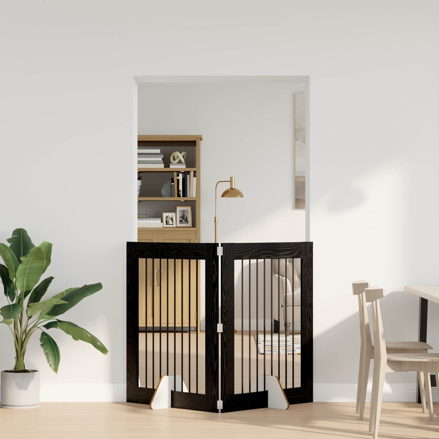 Foldable Dog Gate with Stands 2 pcs Black Oak 160.5 cm