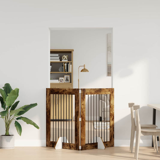 Foldable Dog Gate with Stands 2 pcs Smoked Oak 160.5 cm