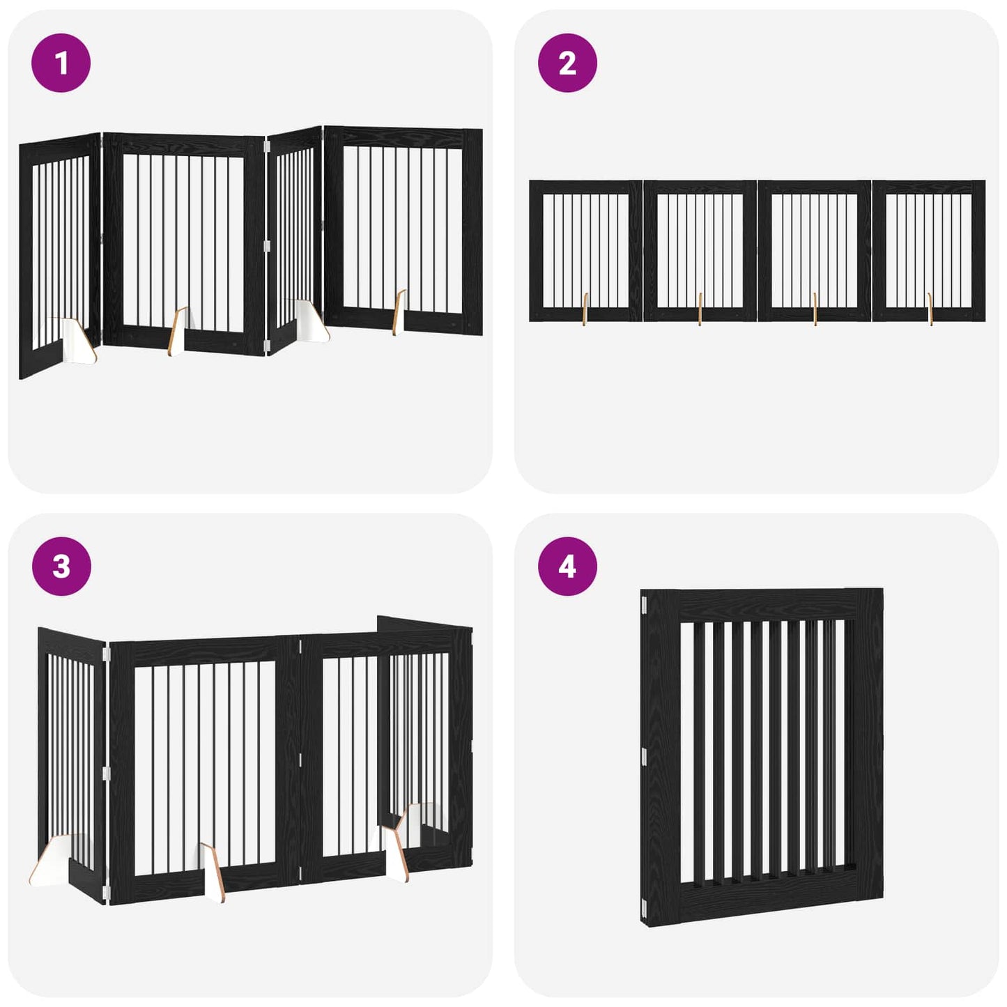Foldable Dog Gate with Stands 4 pcs Black Oak 321 cm