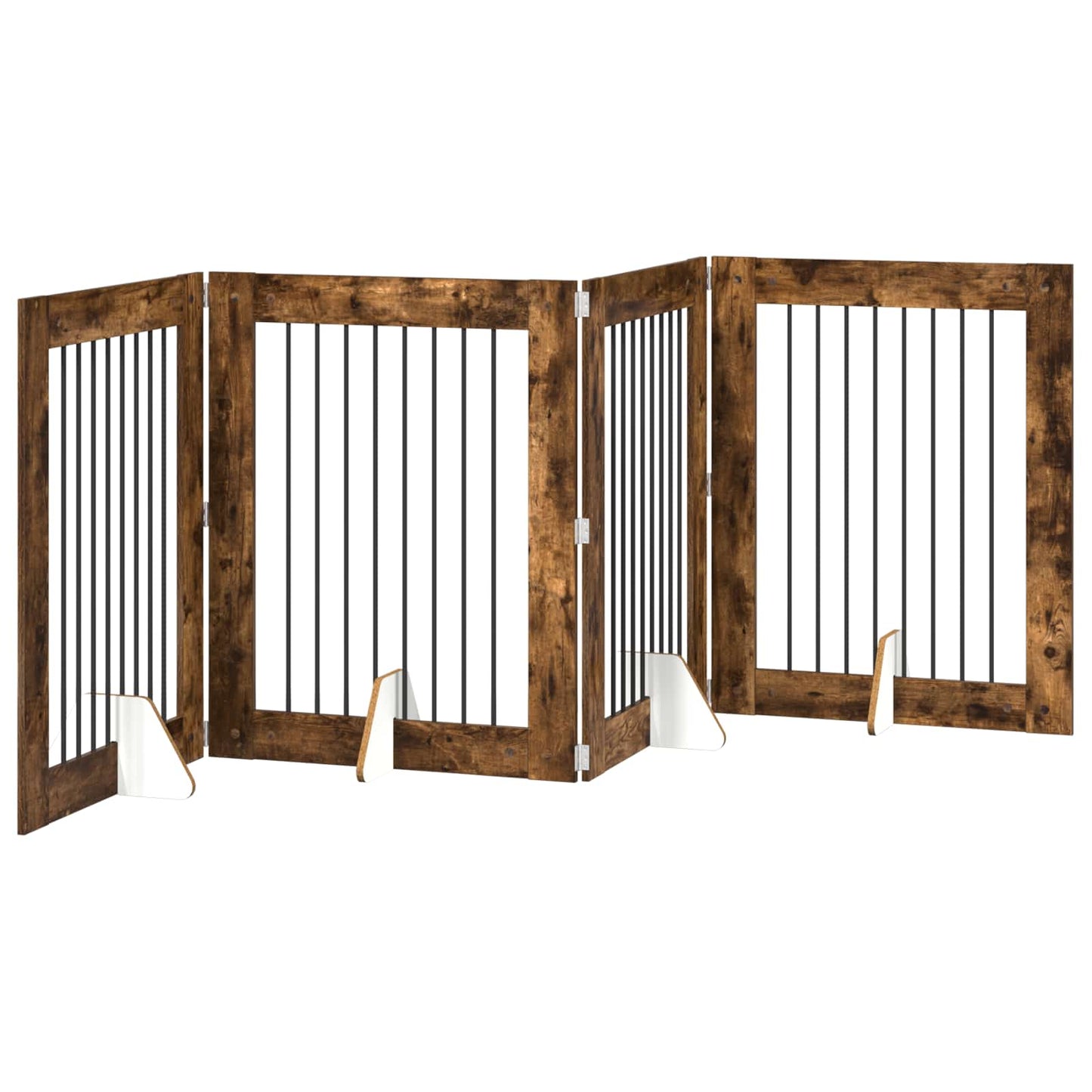 Foldable Dog Gate with Stands 4 pcs Smoked Oak 321 cm
