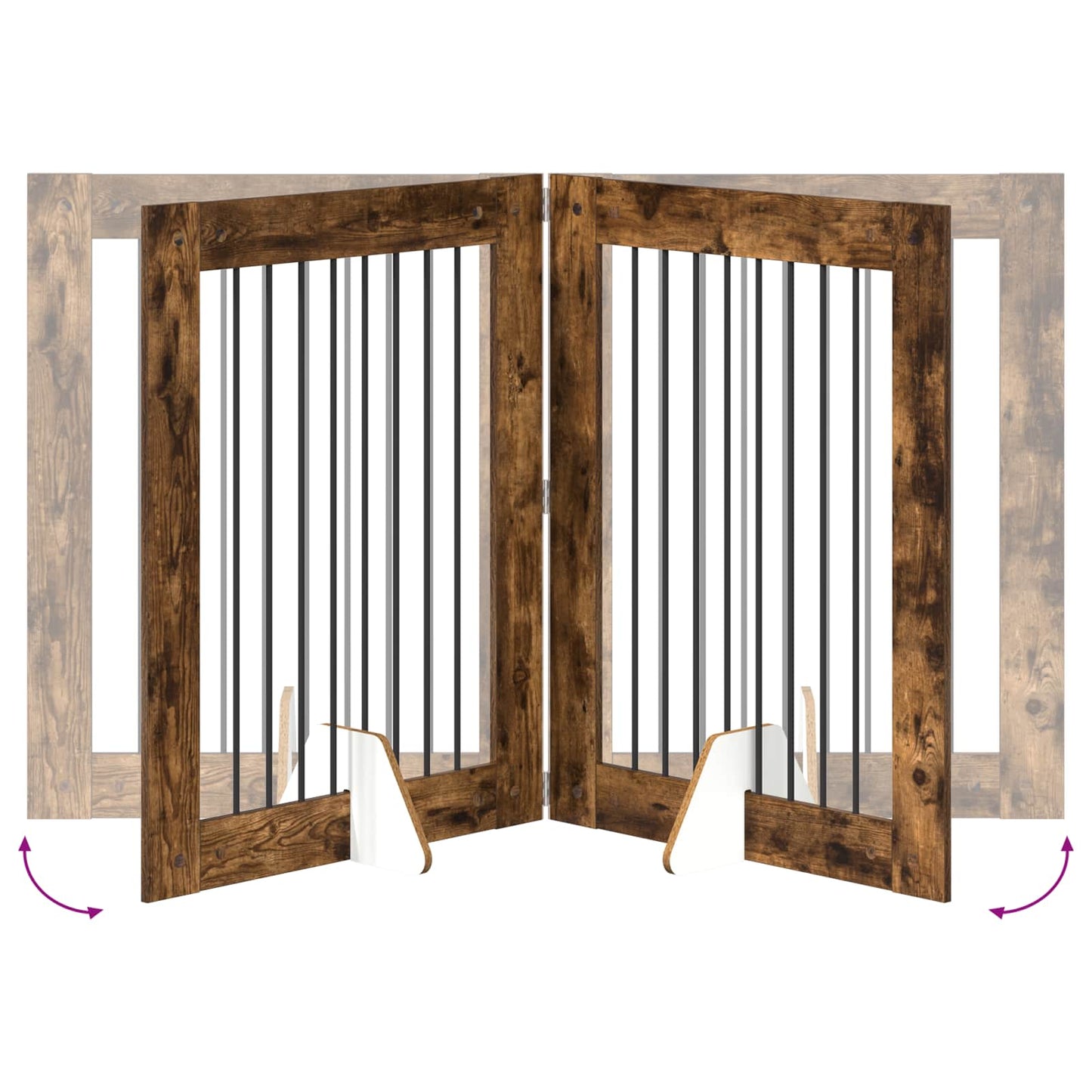 Foldable Dog Gate with Stands 4 pcs Smoked Oak 321 cm