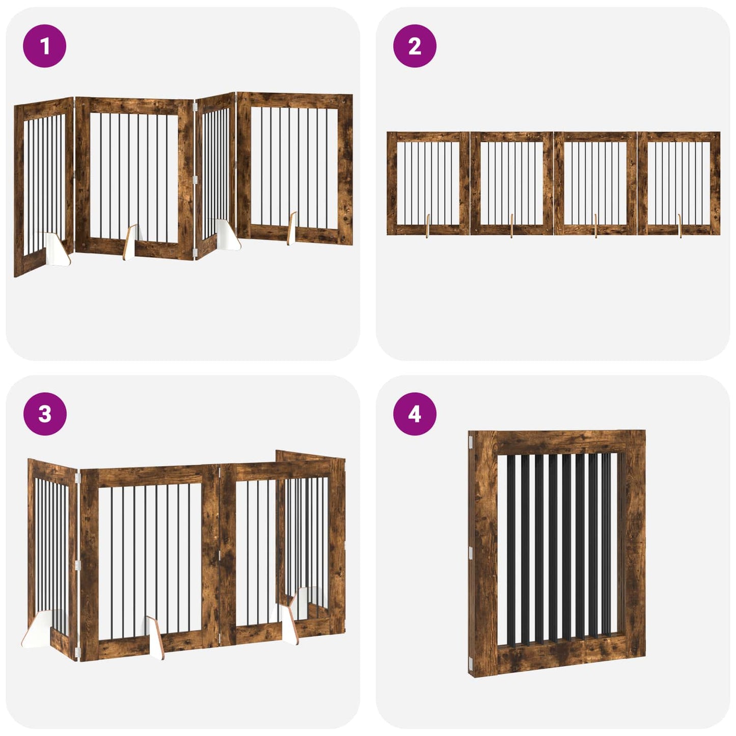 Foldable Dog Gate with Stands 4 pcs Smoked Oak 321 cm