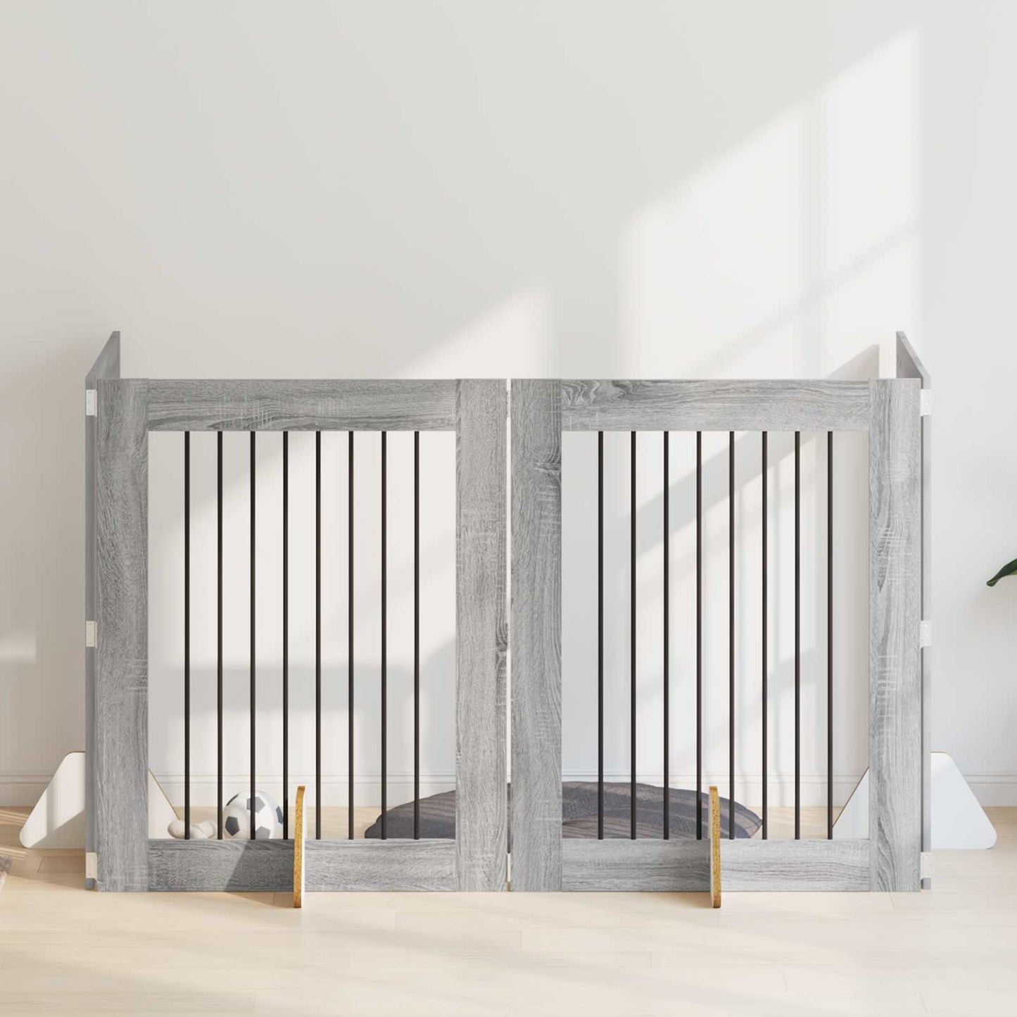 Dog Gate with Stands 4 pcs Grey Sonoma 80 x 100 cm