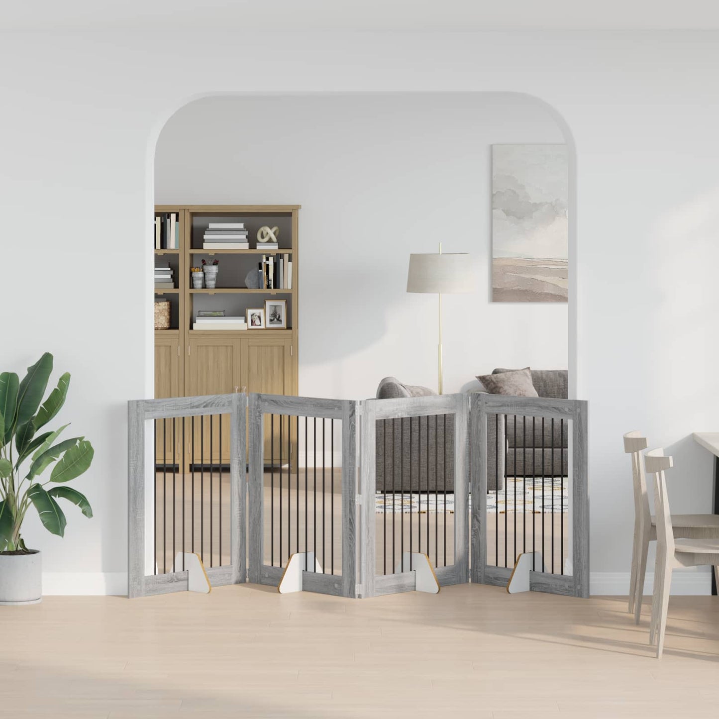 Foldable Dog Gate with Stands 4 pcs Grey Sonoma 321 cm