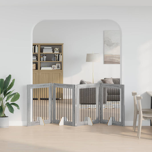 Foldable Dog Gate with Stands 4 pcs Grey Sonoma 321 cm