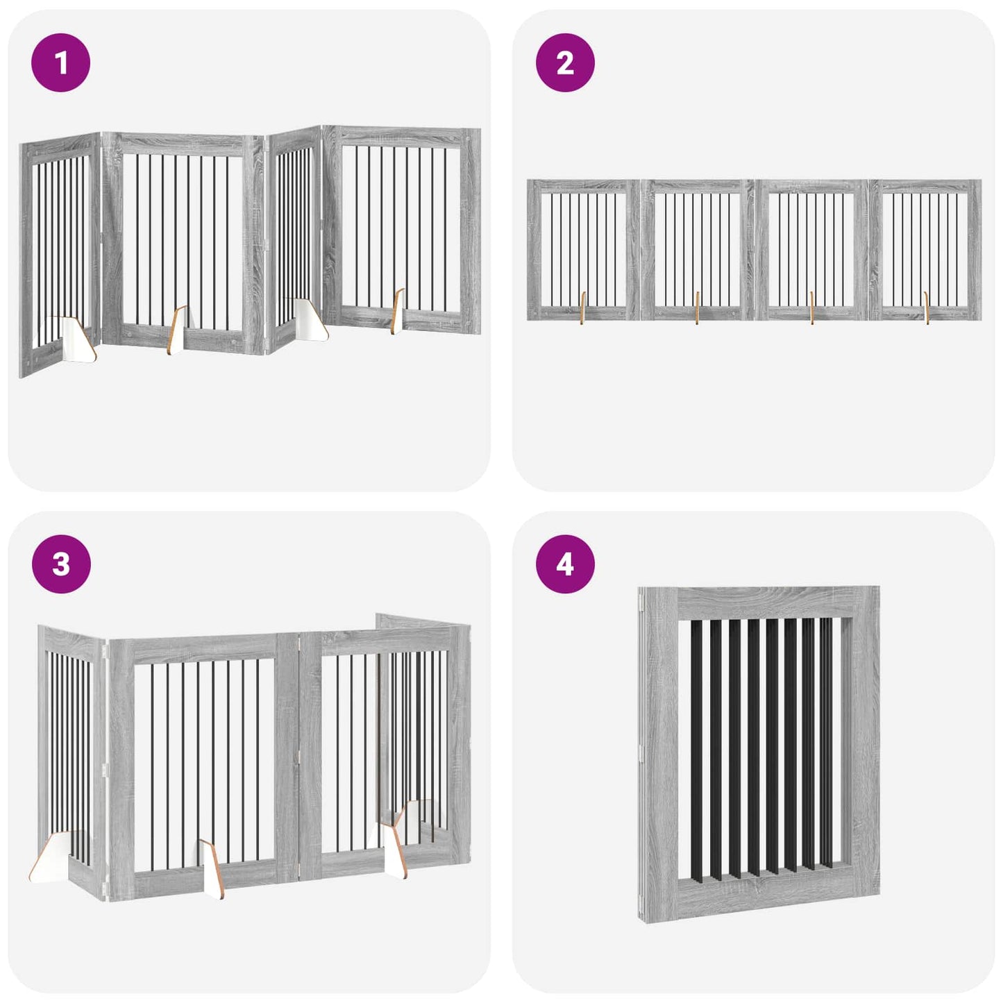 Foldable Dog Gate with Stands 4 pcs Grey Sonoma 321 cm