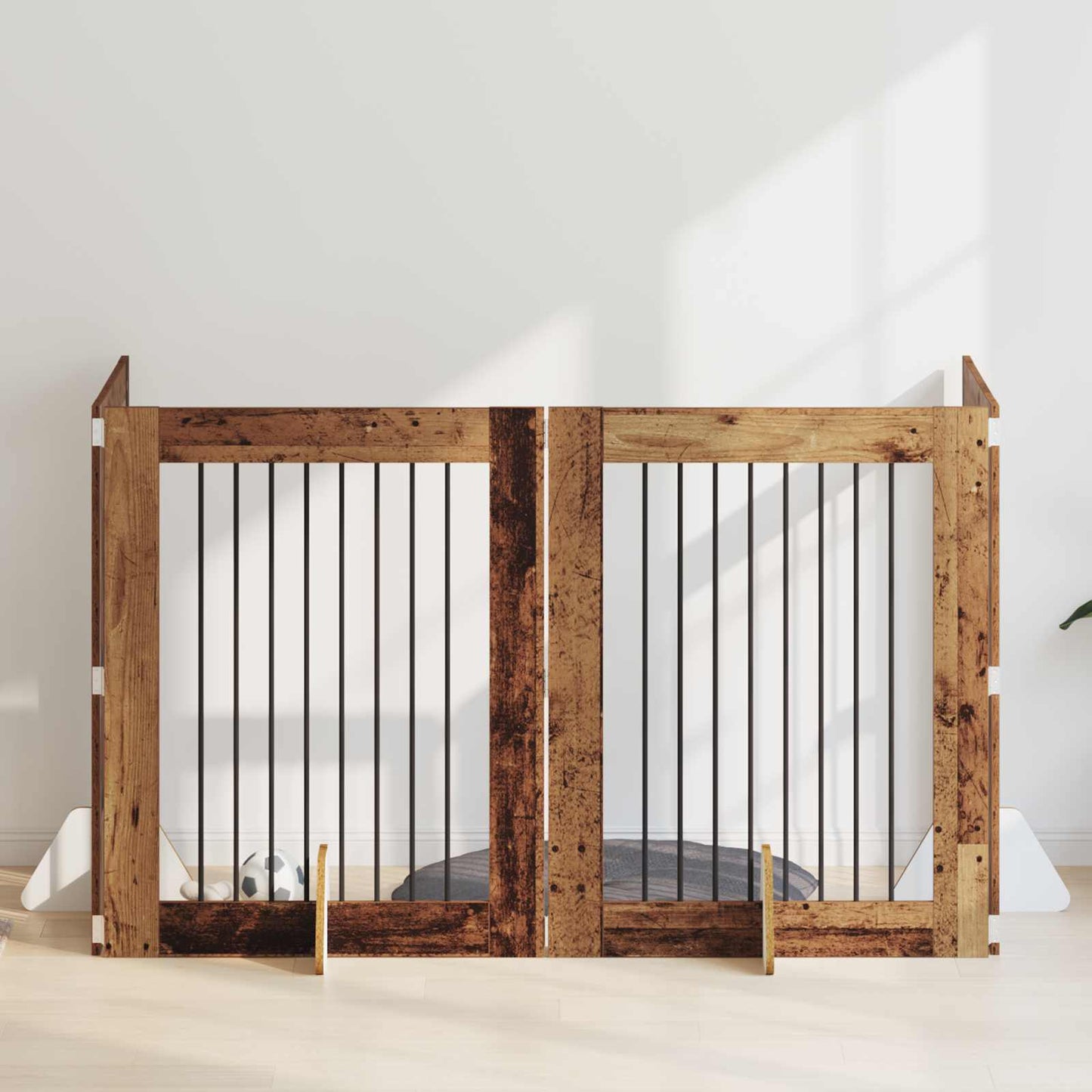 Dog Gate with Stands 4 pcs Old Wood 80 x 100 cm Engineered Wood