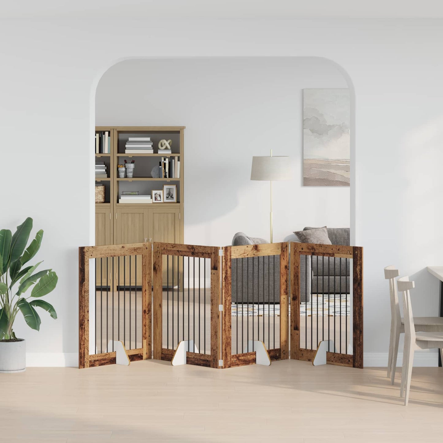 Foldable Dog Gate with Stands 4 pcs Old Wood 321 cm