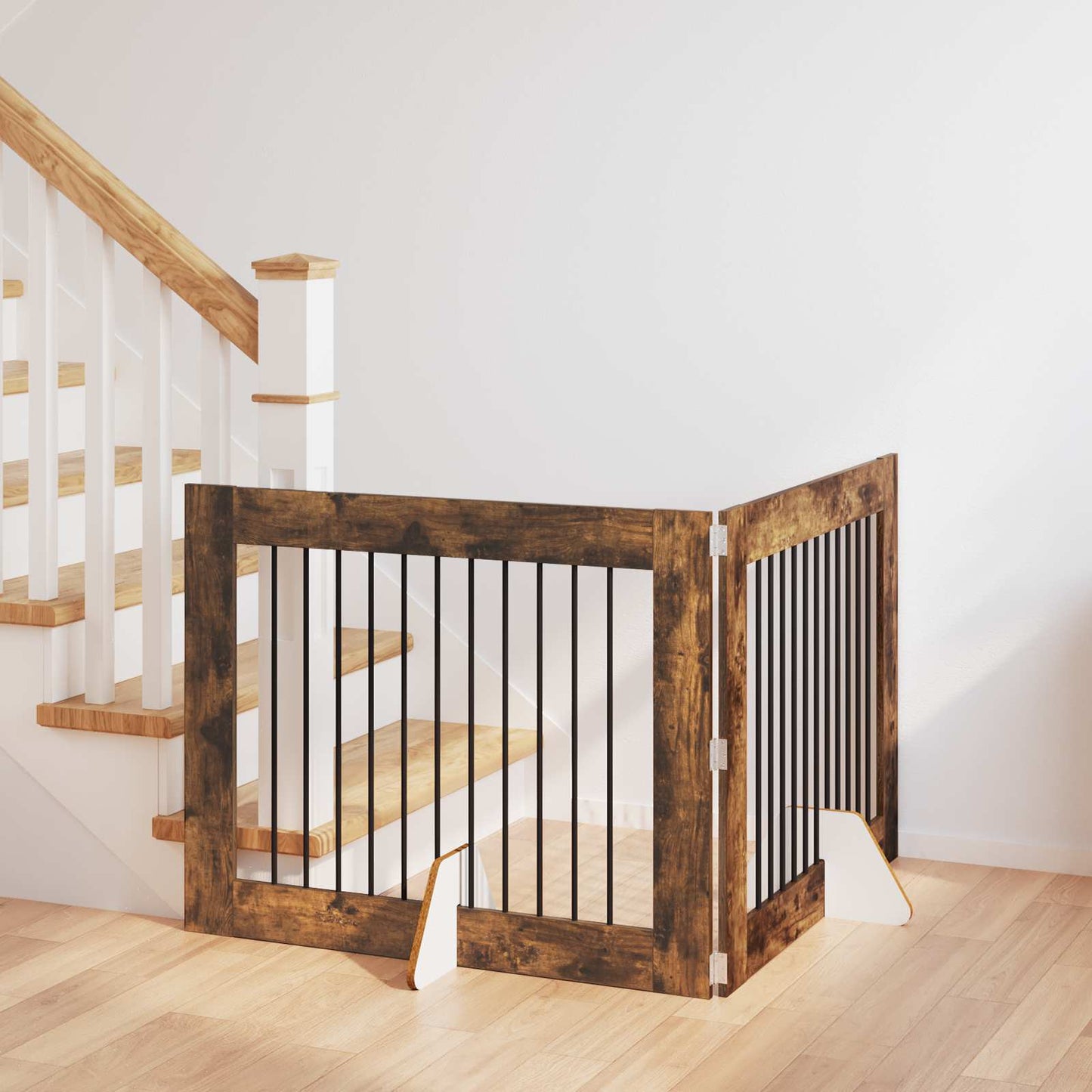 Dog Gate with Stands 2 pcs Smoked Oak 100 x 80 cm