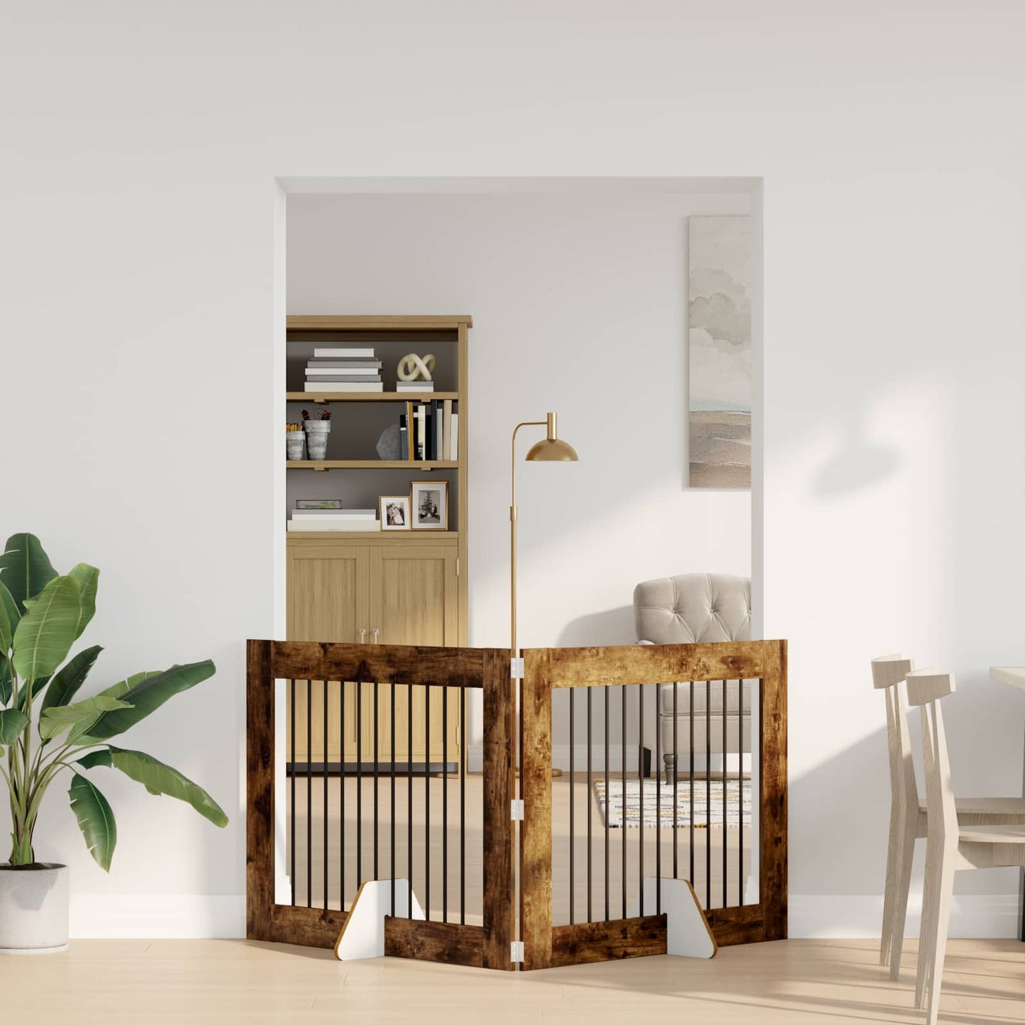 Foldable Dog Gate with Stands 2 pcs Smoked Oak 200.5 cm