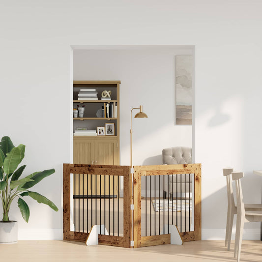 Foldable Dog Gate with Stands 2 pcs Old Wood 200.5 cm