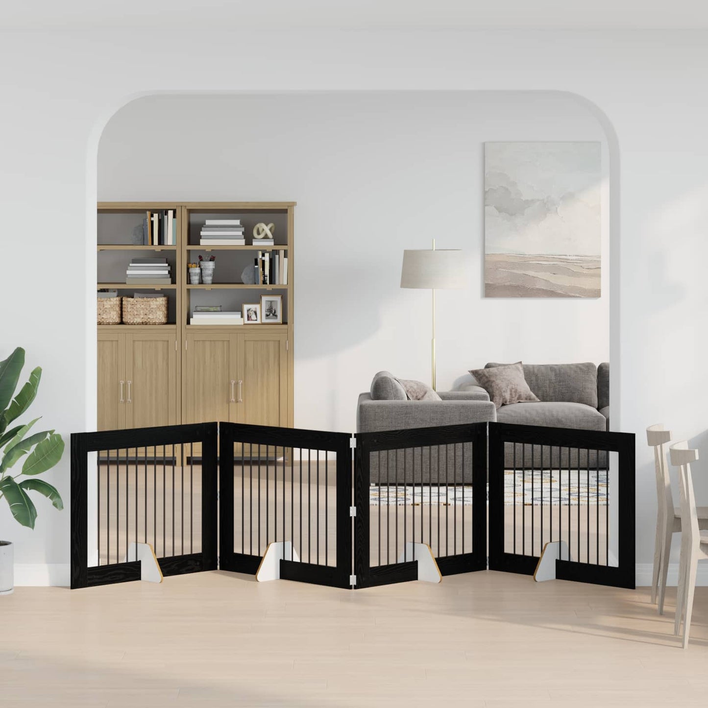 Dog Gate with Stands 4 pcs Black Oak 100 x 80 cm