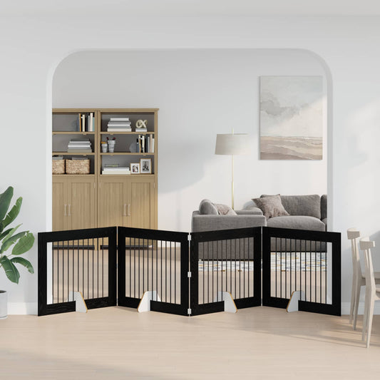 Foldable Dog Gate with Stands 4 pcs Black Oak 401 cm