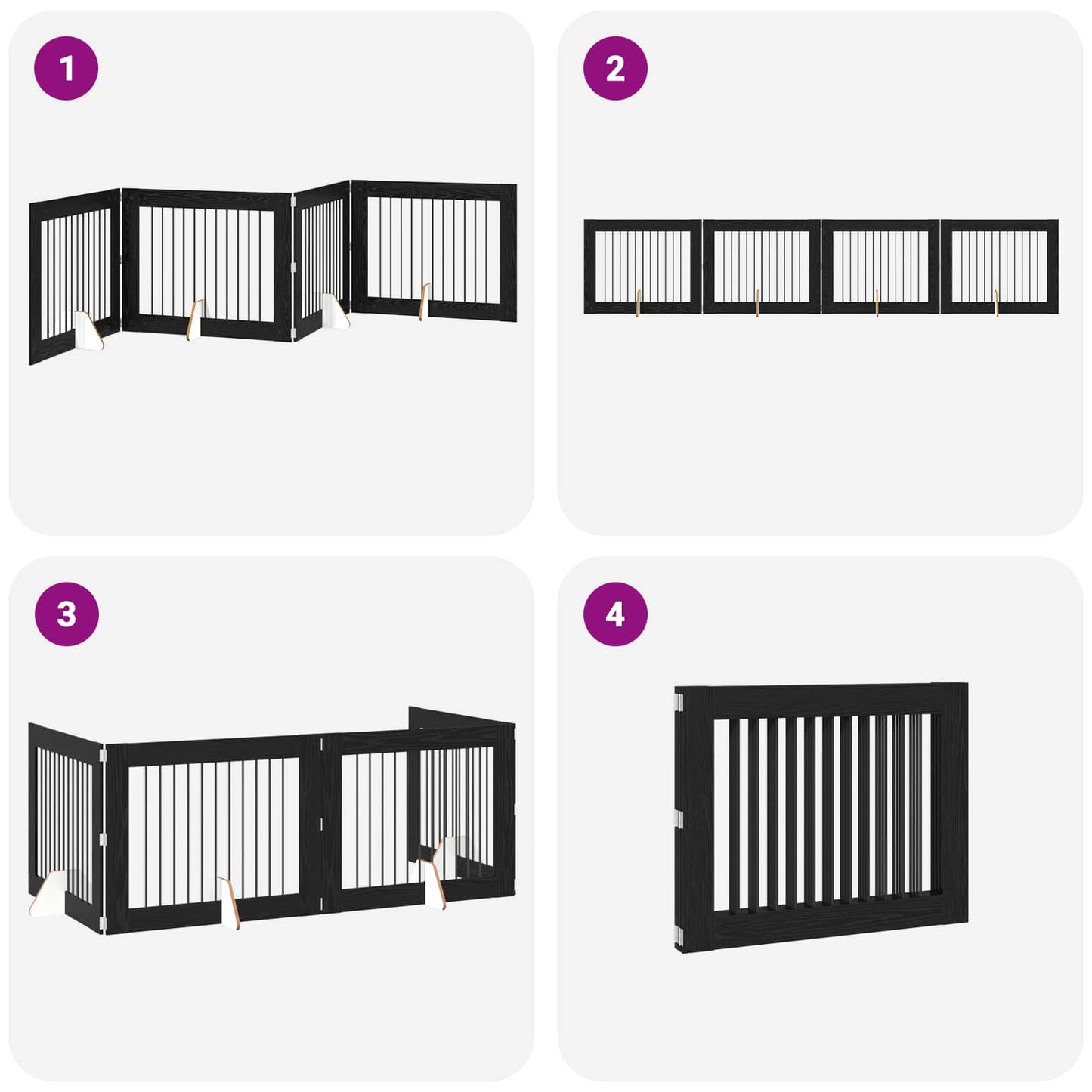 Foldable Dog Gate with Stands 4 pcs Black Oak 401 cm