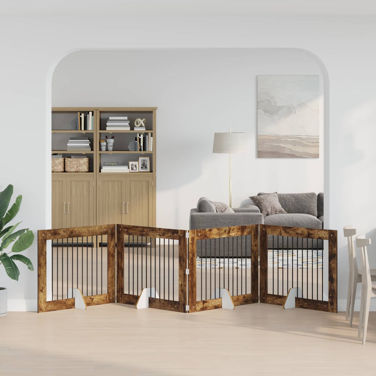 Foldable Dog Gate with Stands 4 pcs Smoked Oak 401 cm