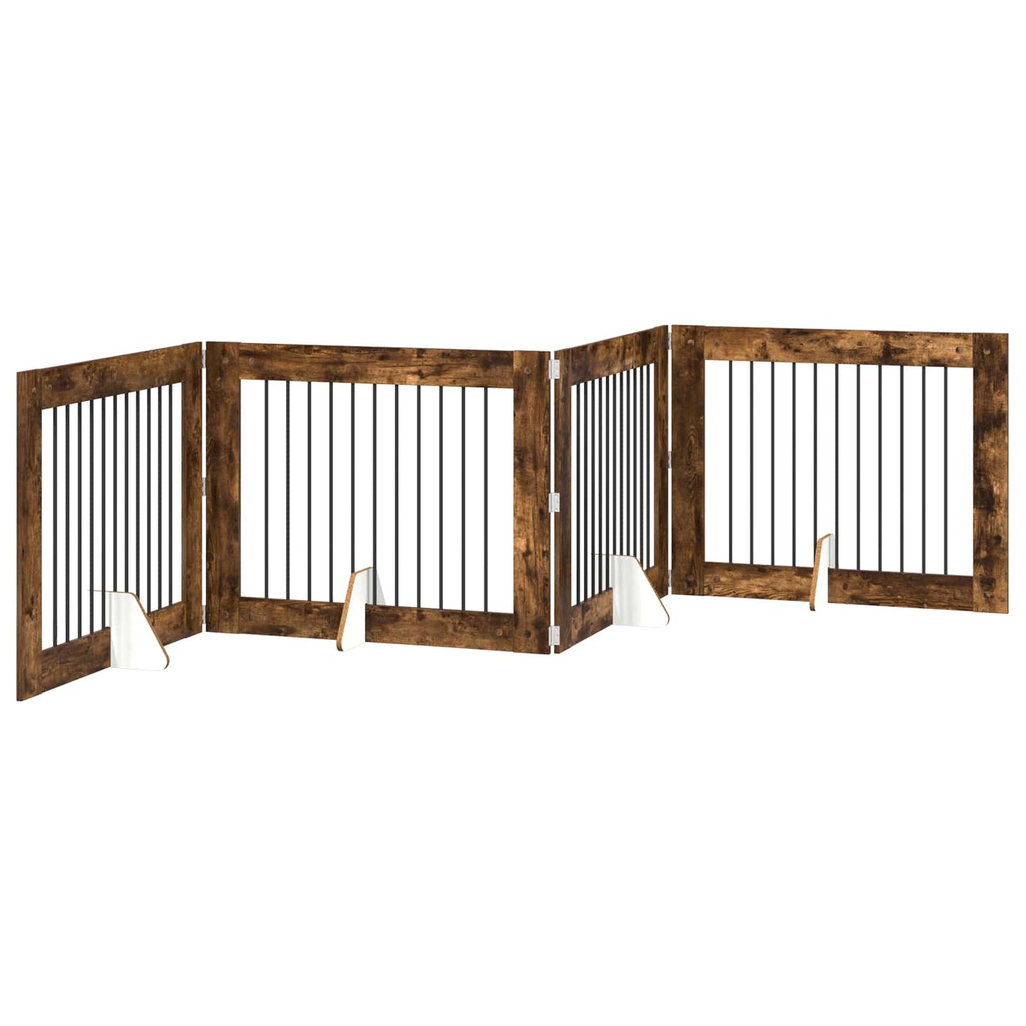 Dog Gate with Stands 4 pcs Smoked Oak 100 x 80 cm