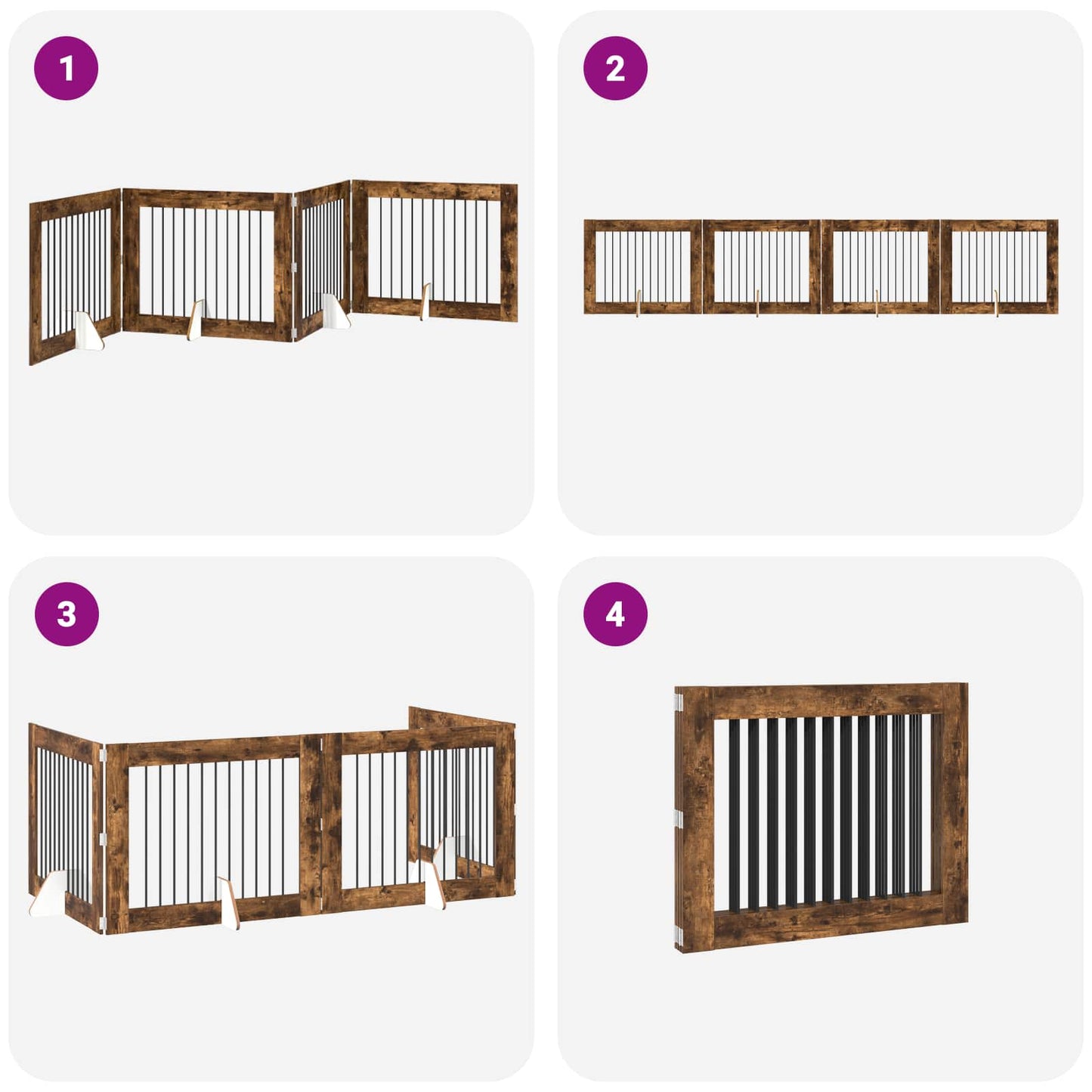 Foldable Dog Gate with Stands 4 pcs Smoked Oak 401 cm