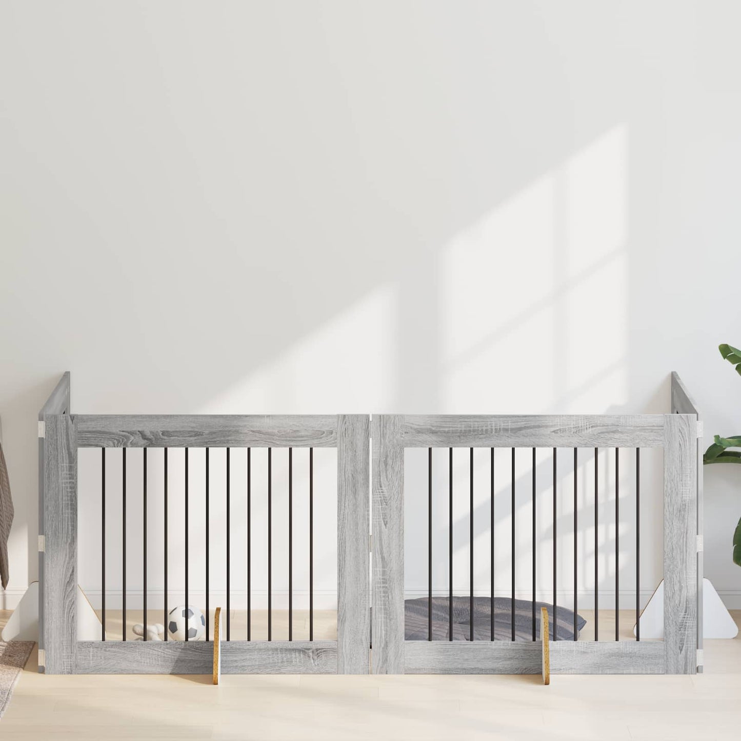 Dog Gate with Stands 4 pcs Grey Sonoma 100 x 80 cm