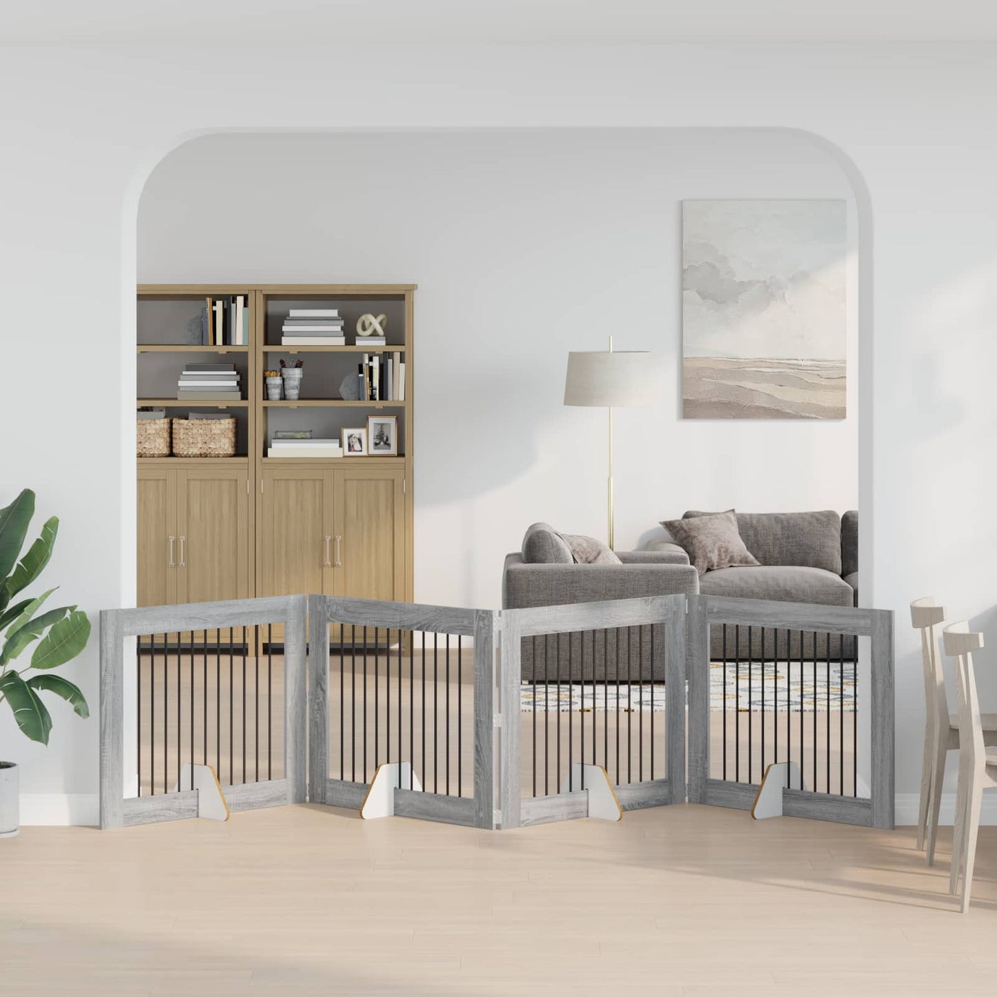 Dog Gate with Stands 4 pcs Grey Sonoma 100 x 80 cm