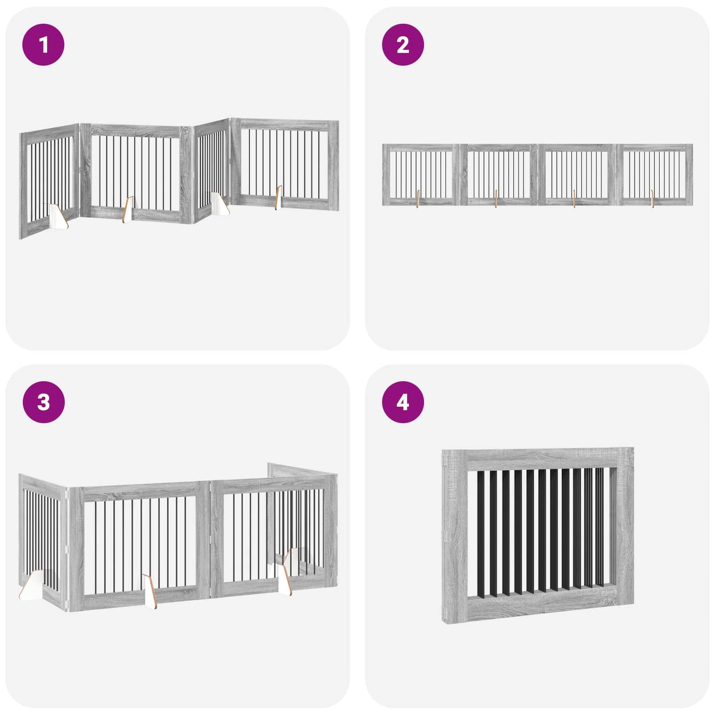 Foldable Dog Gate with Stands 4 pcs Grey Sonoma 401 cm