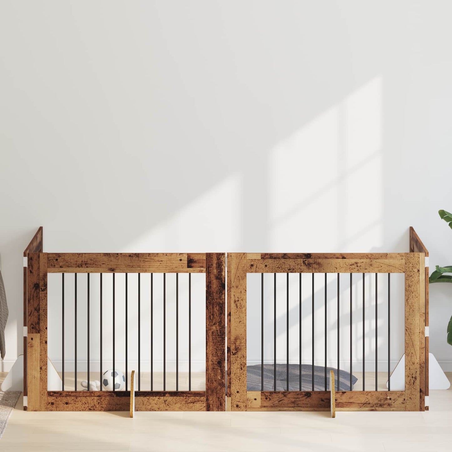 Dog Gate with Stands 4 pcs Old Wood 100 x 80 cm Engineered Wood