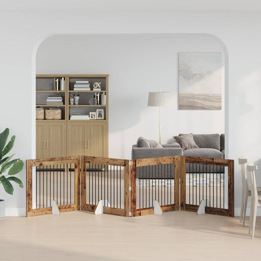 Foldable Dog Gate with Stands 4 pcs Old Wood 401 cm