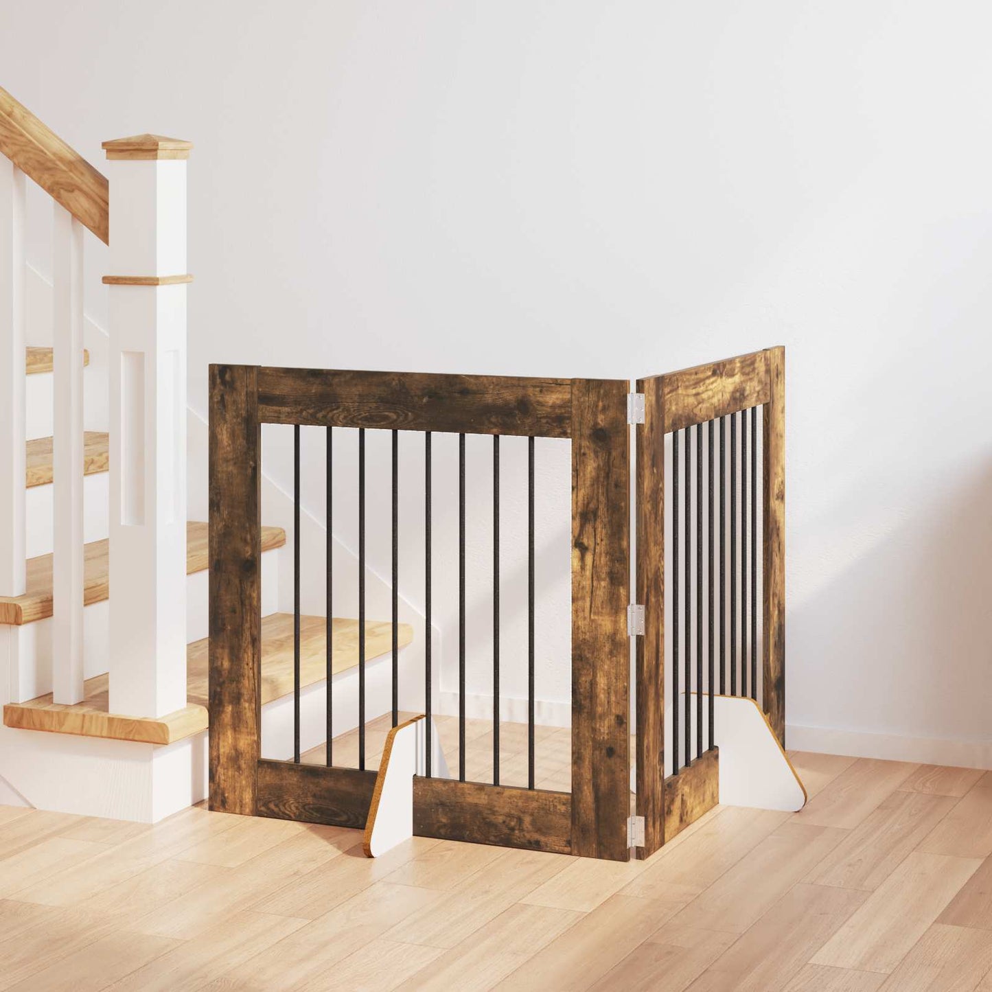 Dog Gate with Stands 2 pcs Smoked Oak 80 x 80 cm