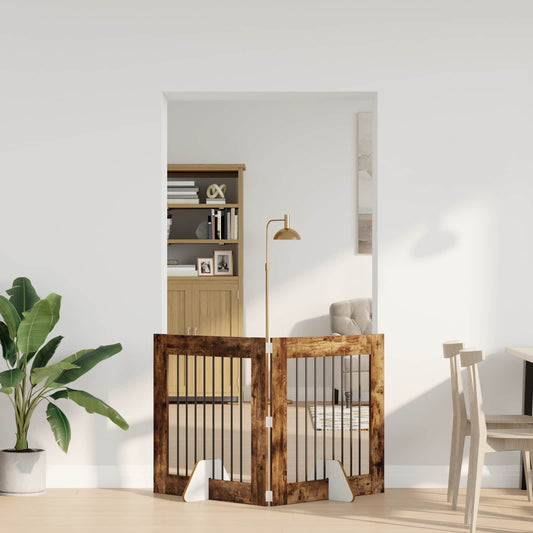 Foldable Dog Gate with Stands 2 pcs Smoked Oak 160.5 cm