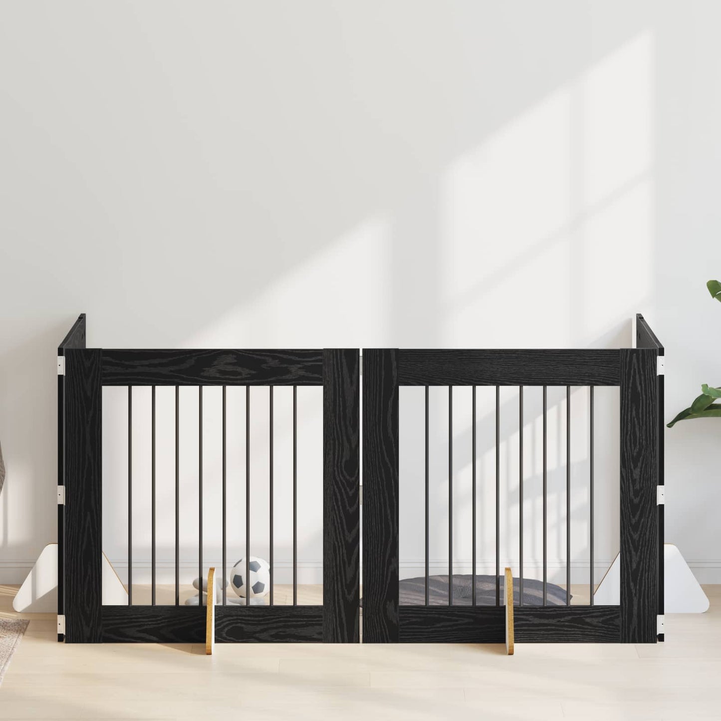 Dog Gate with Stands 4 pcs Black Oak 80 x 80 cm Engineered Wood