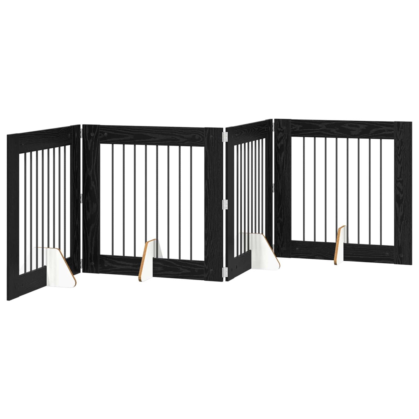 Foldable Dog Gate with Stands 4 pcs Black Oak 321 cm