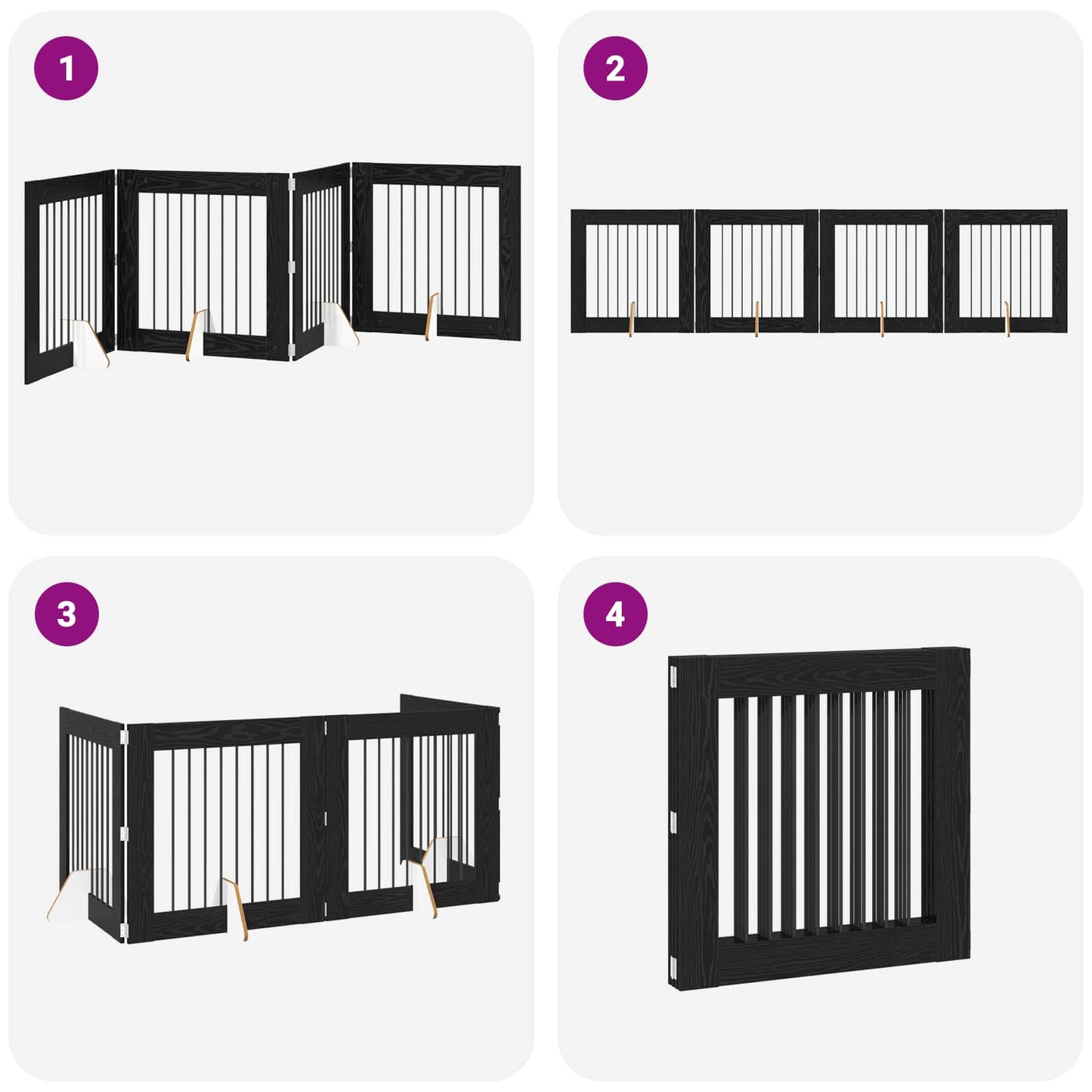 Foldable Dog Gate with Stands 4 pcs Black Oak 321 cm