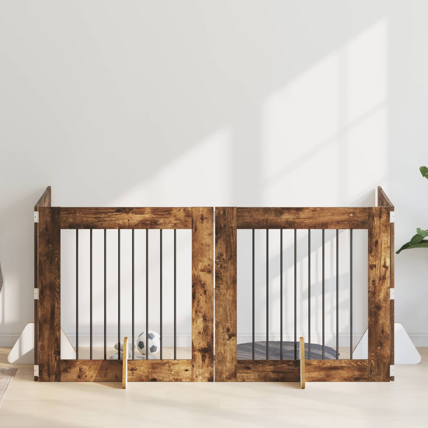 Dog Gate with Stands 4 pcs Smoked Oak 80 x 80 cm