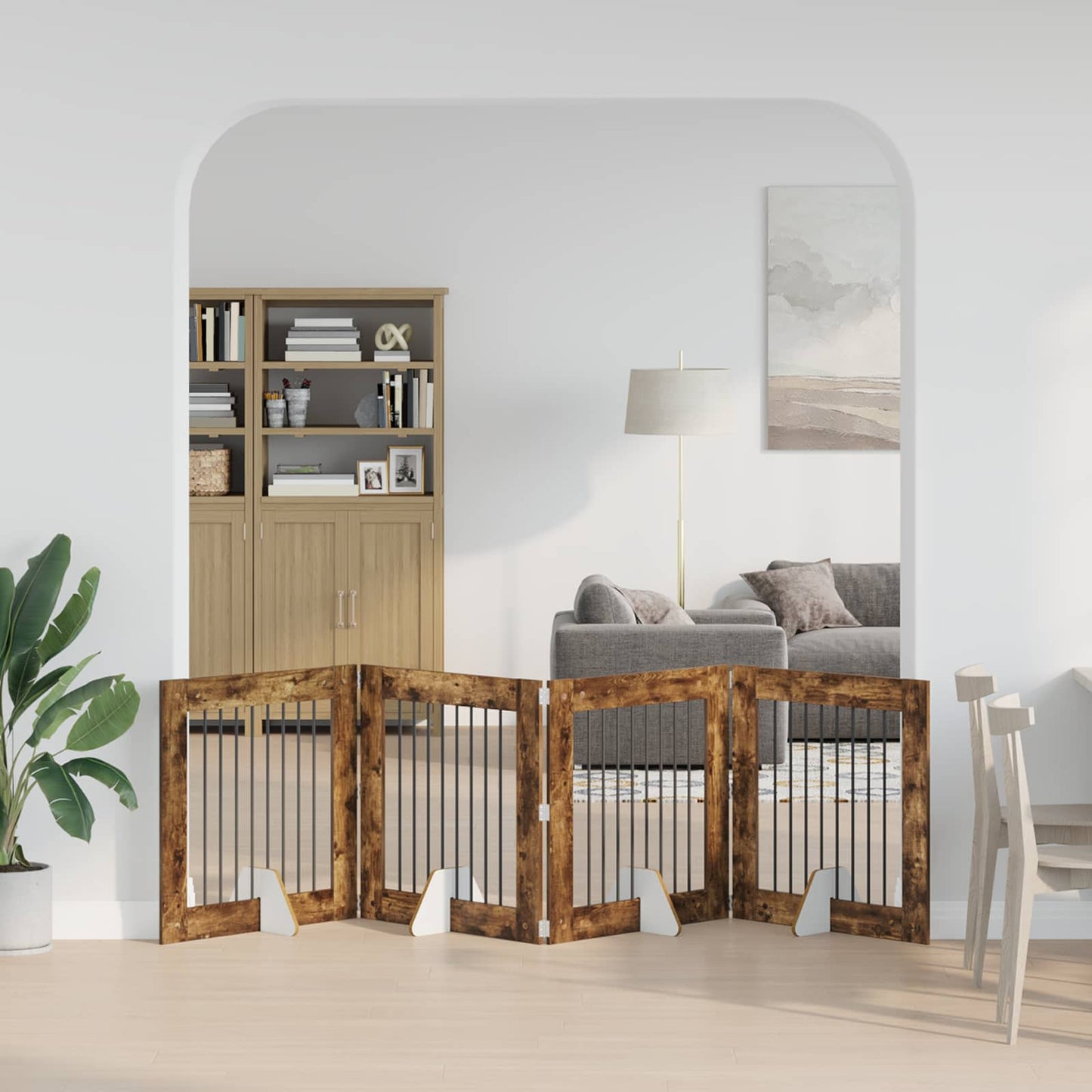 Dog Gate with Stands 4 pcs Smoked Oak 80 x 80 cm