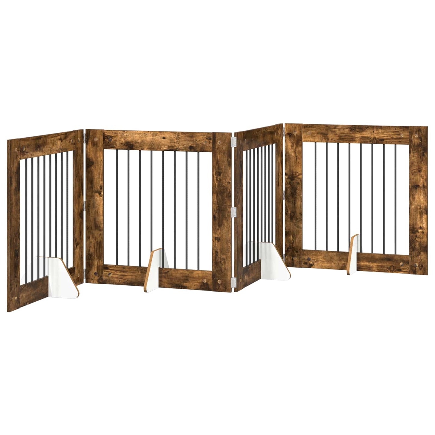 Foldable Dog Gate with Stands 4 pcs Smoked Oak 321 cm