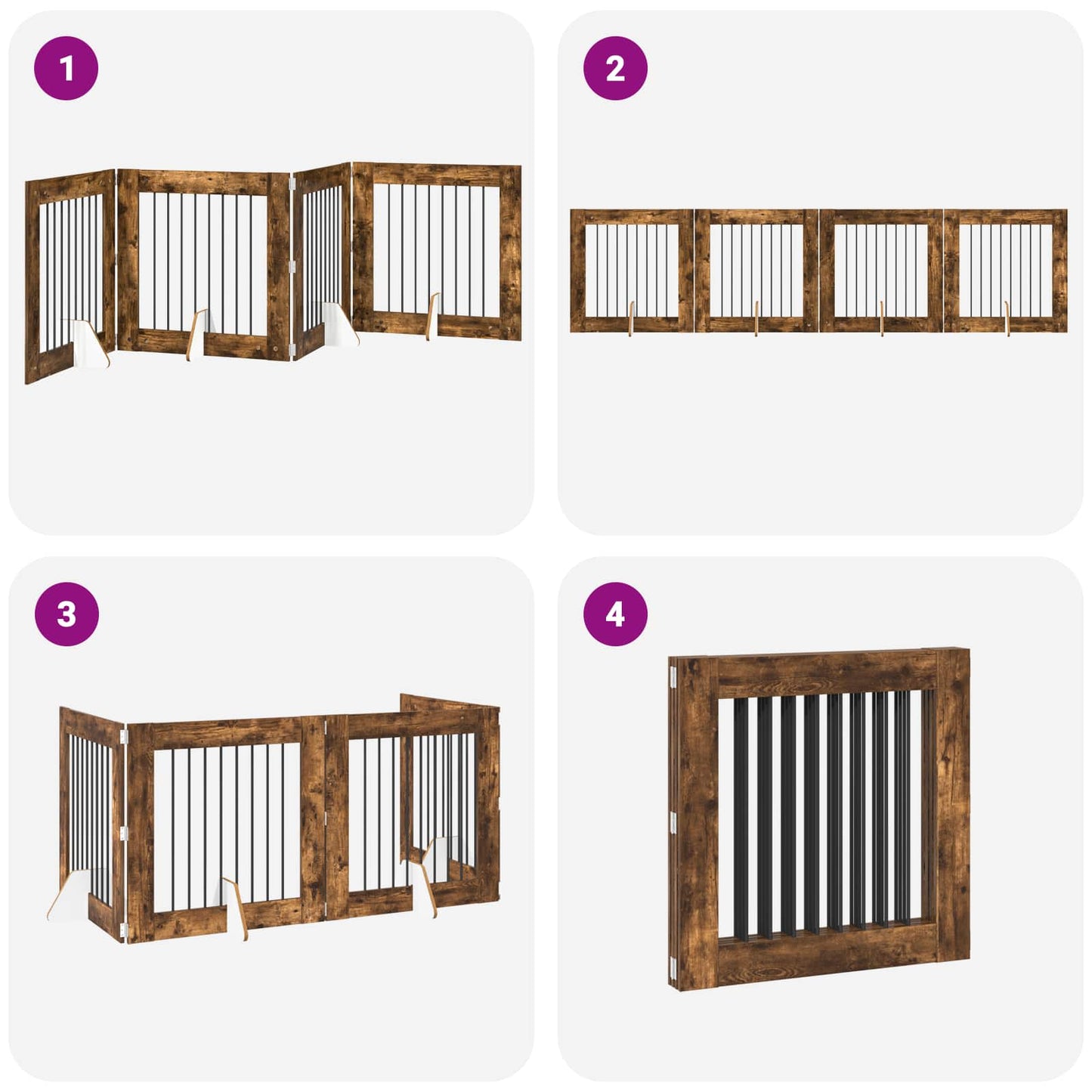 Foldable Dog Gate with Stands 4 pcs Smoked Oak 321 cm