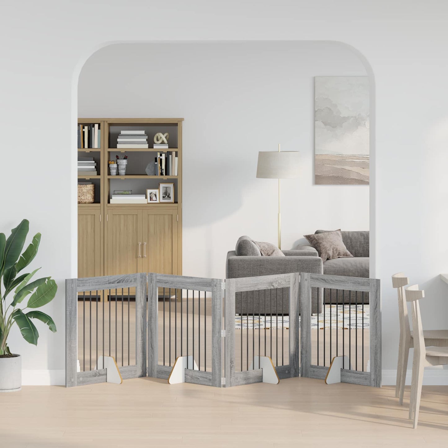 Foldable Dog Gate with Stands 4 pcs Grey Sonoma 321 cm