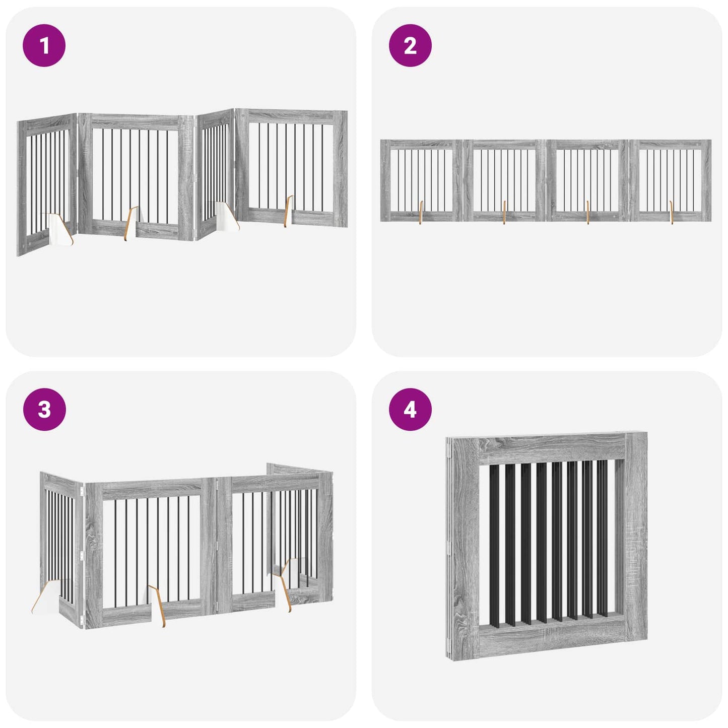 Foldable Dog Gate with Stands 4 pcs Grey Sonoma 321 cm