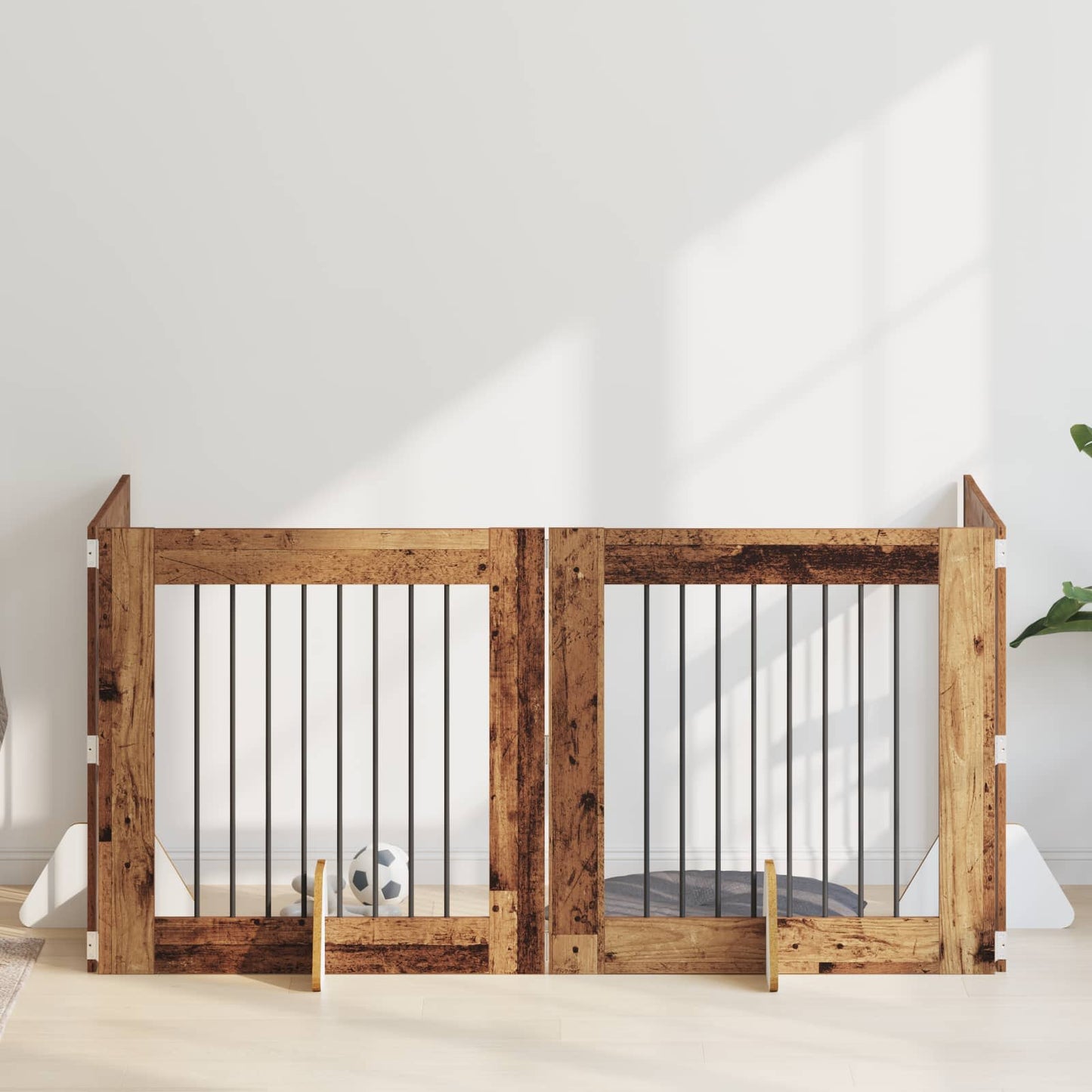 Dog Gate with Stands 4 pcs Old Wood 80 x 80 cm Engineered Wood