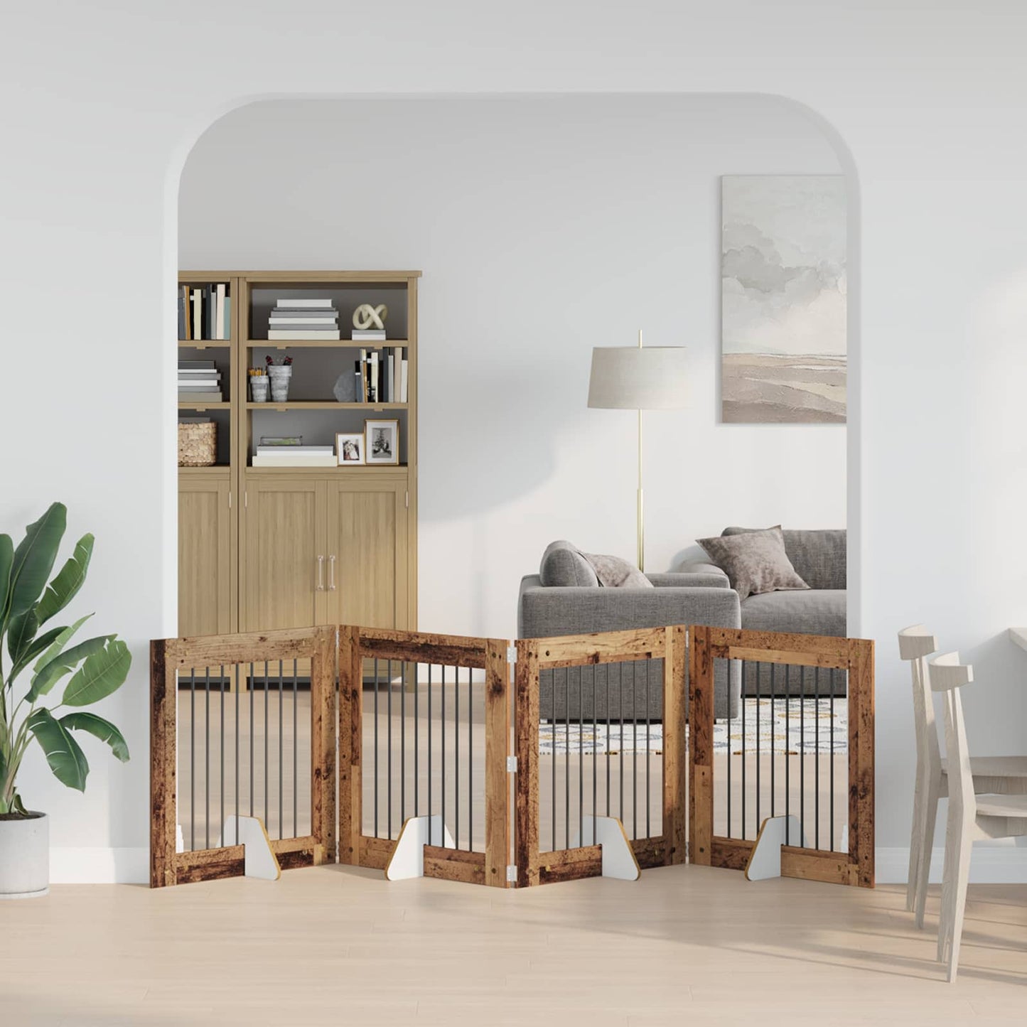 Dog Gate with Stands 4 pcs Old Wood 80 x 80 cm Engineered Wood