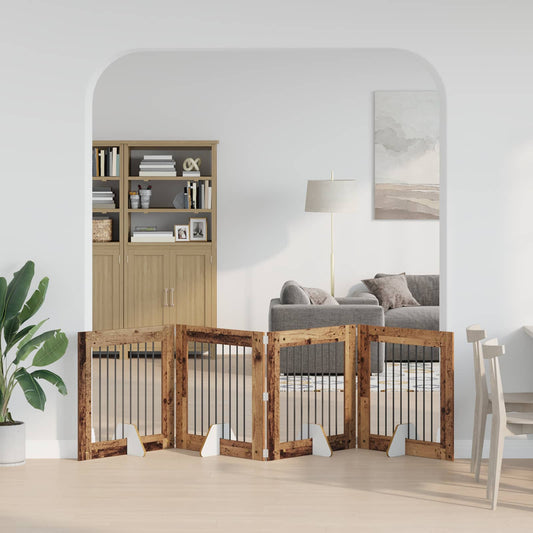 Foldable Dog Gate with Stands 4 pcs Old Wood 321 cm