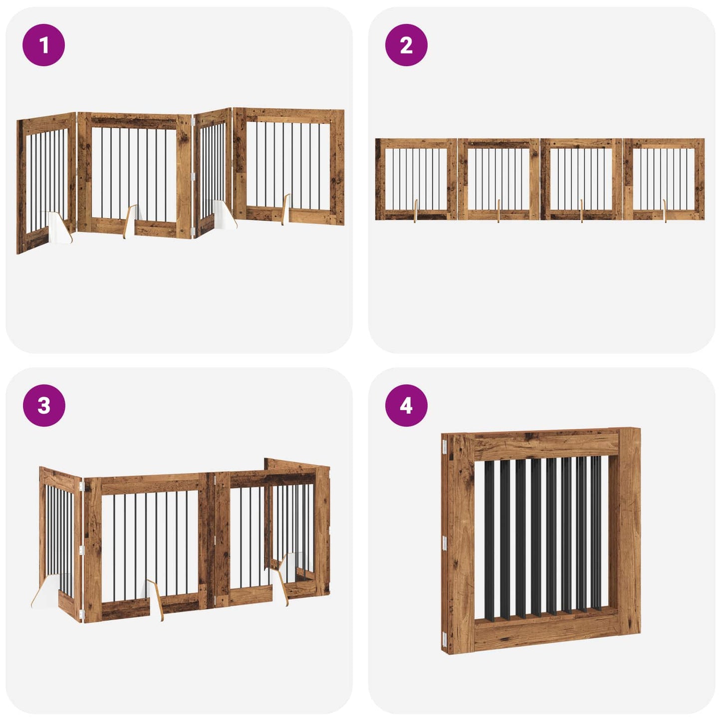 Foldable Dog Gate with Stands 4 pcs Old Wood 321 cm