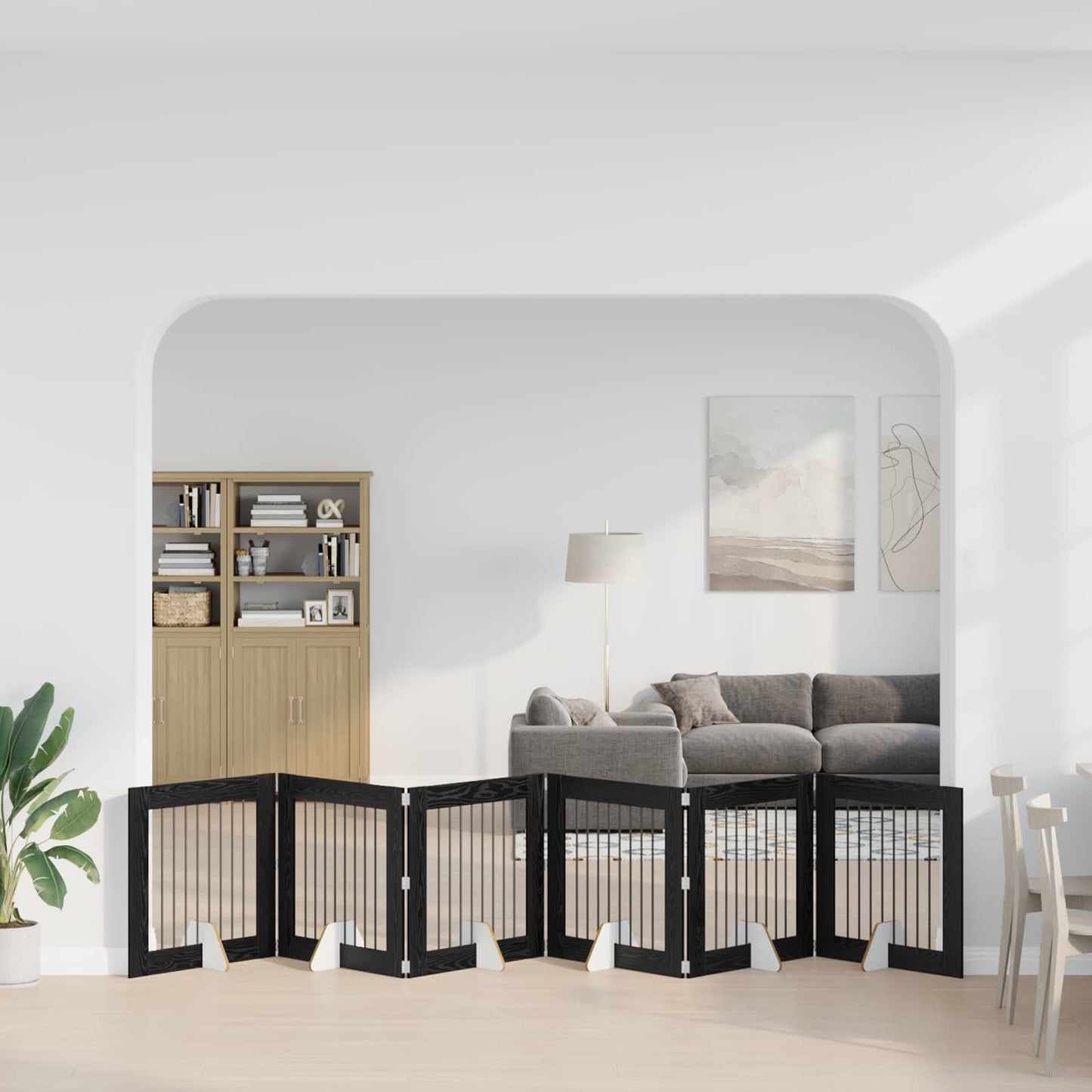 Dog Gate with Stands 6 pcs Black Oak 80 x 80 cm Engineered Wood