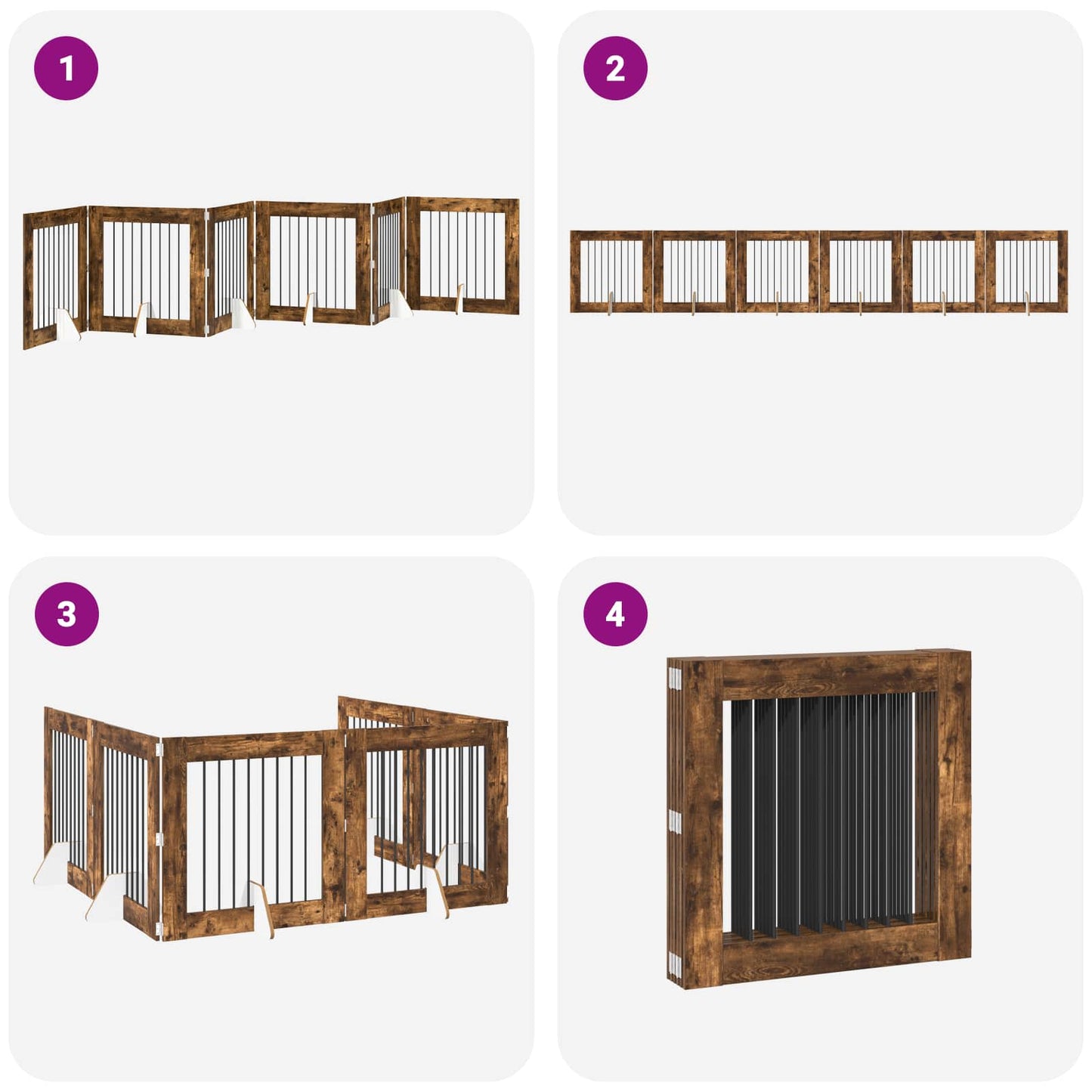 Foldable Dog Gate with Stands 6 pcs Smoked Oak 482 cm