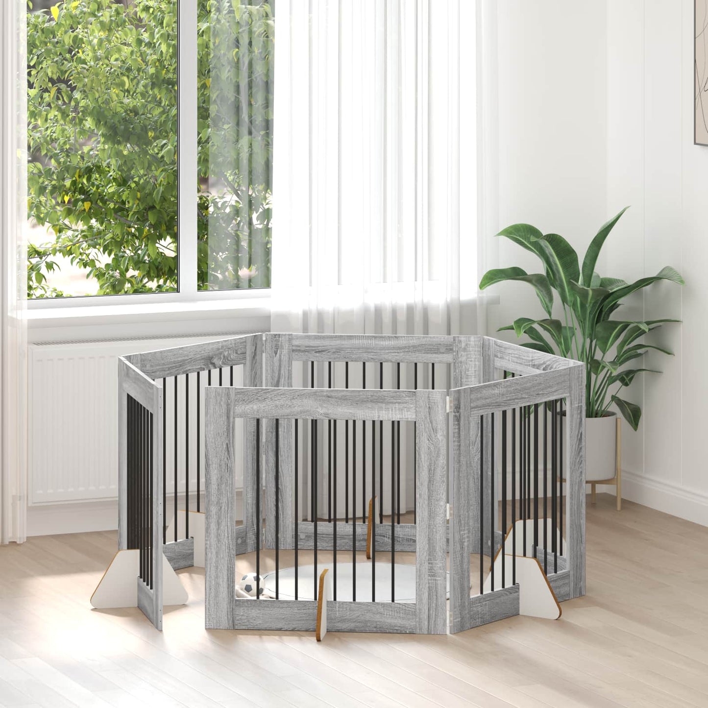 Dog Gate with Stands 6 pcs Grey Sonoma 80 x 80 cm