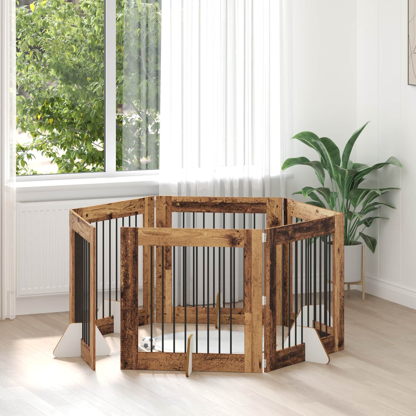 Dog Gate with Stands 6 pcs Old Wood 80 x 80 cm Engineered Wood