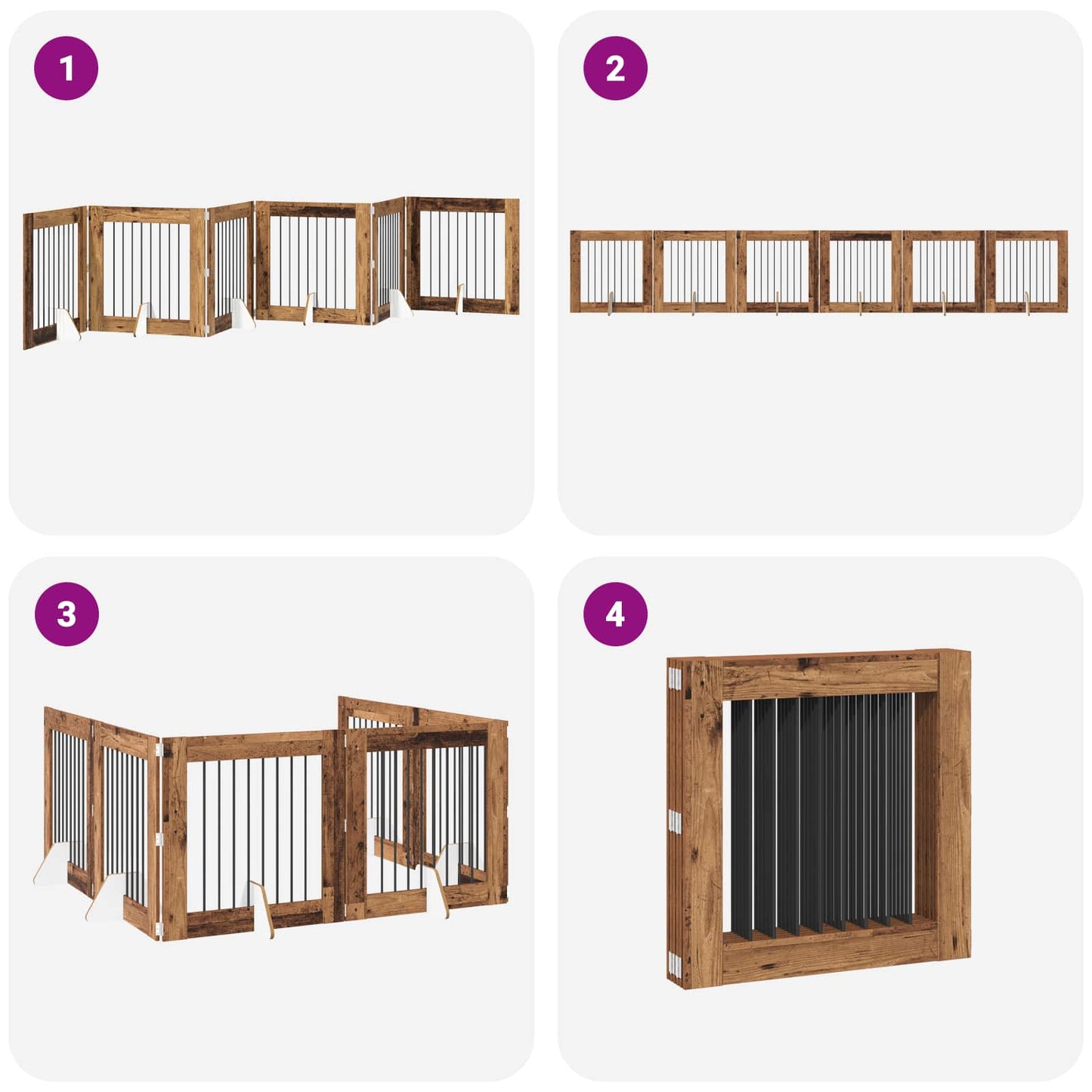 Foldable Dog Gate with Stands 6 pcs Old Wood 482 cm