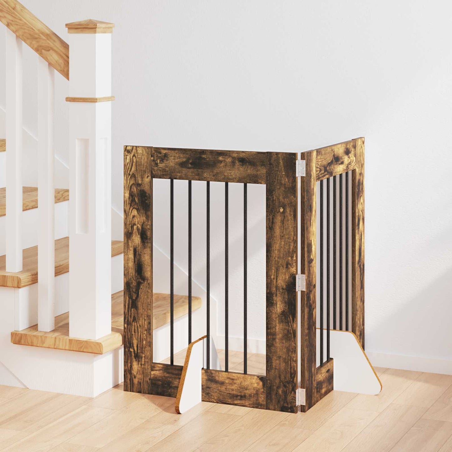Dog Gate with Stands 2 pcs Smoked Oak 60 x 80 cm