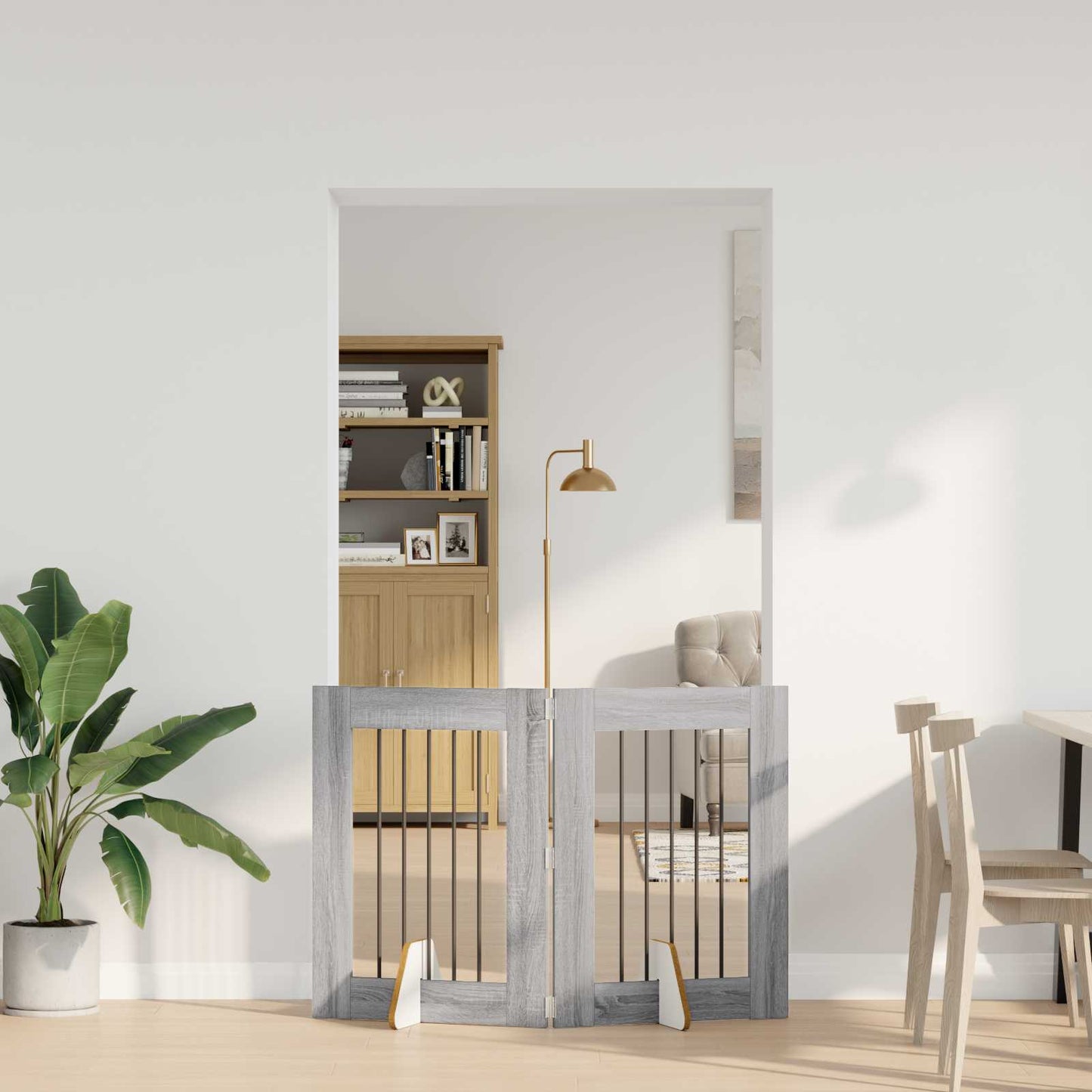 Foldable Dog Gate with Stands 2 pcs Grey Sonoma 120.5 cm