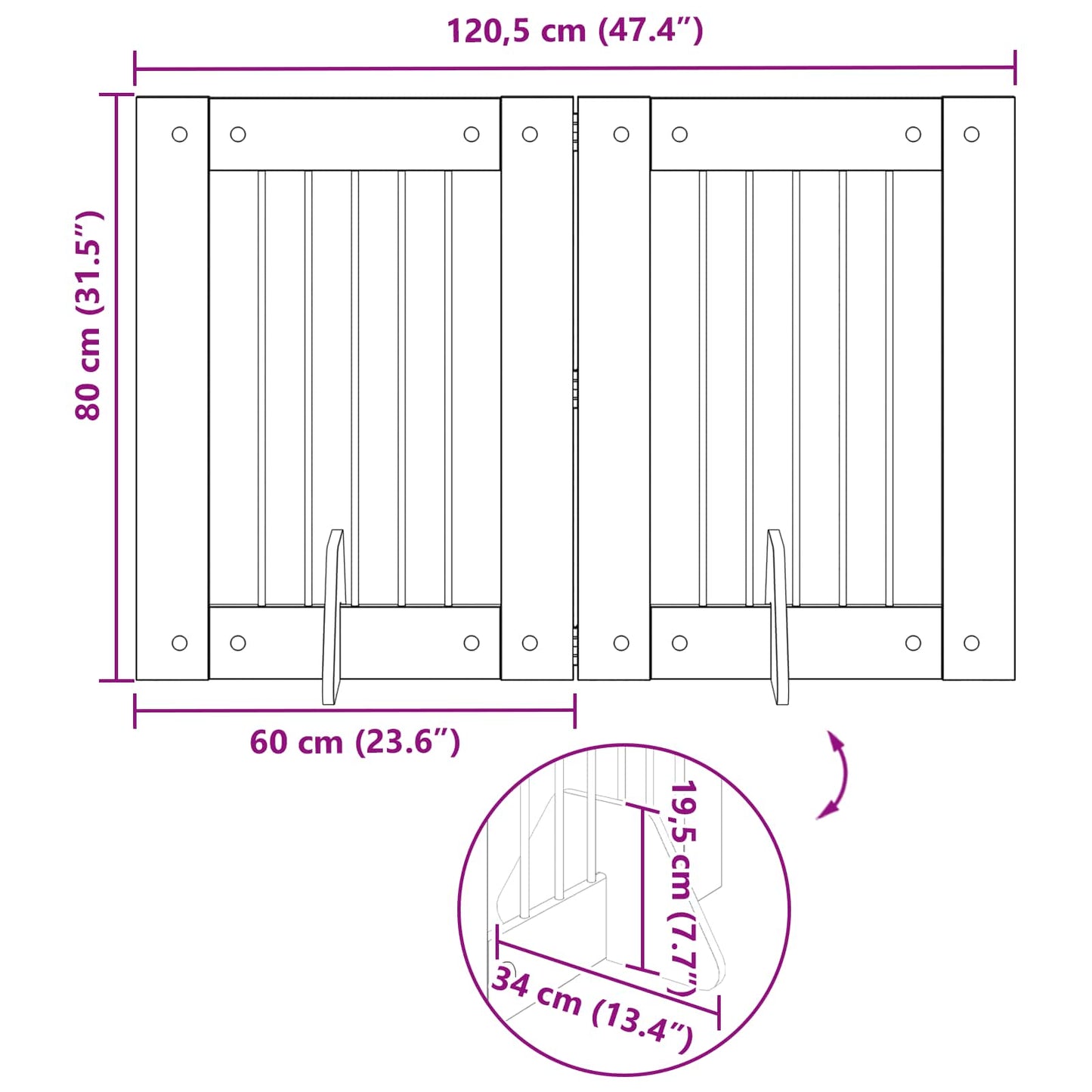Foldable Dog Gate with Stands 2 pcs Grey Sonoma 120.5 cm