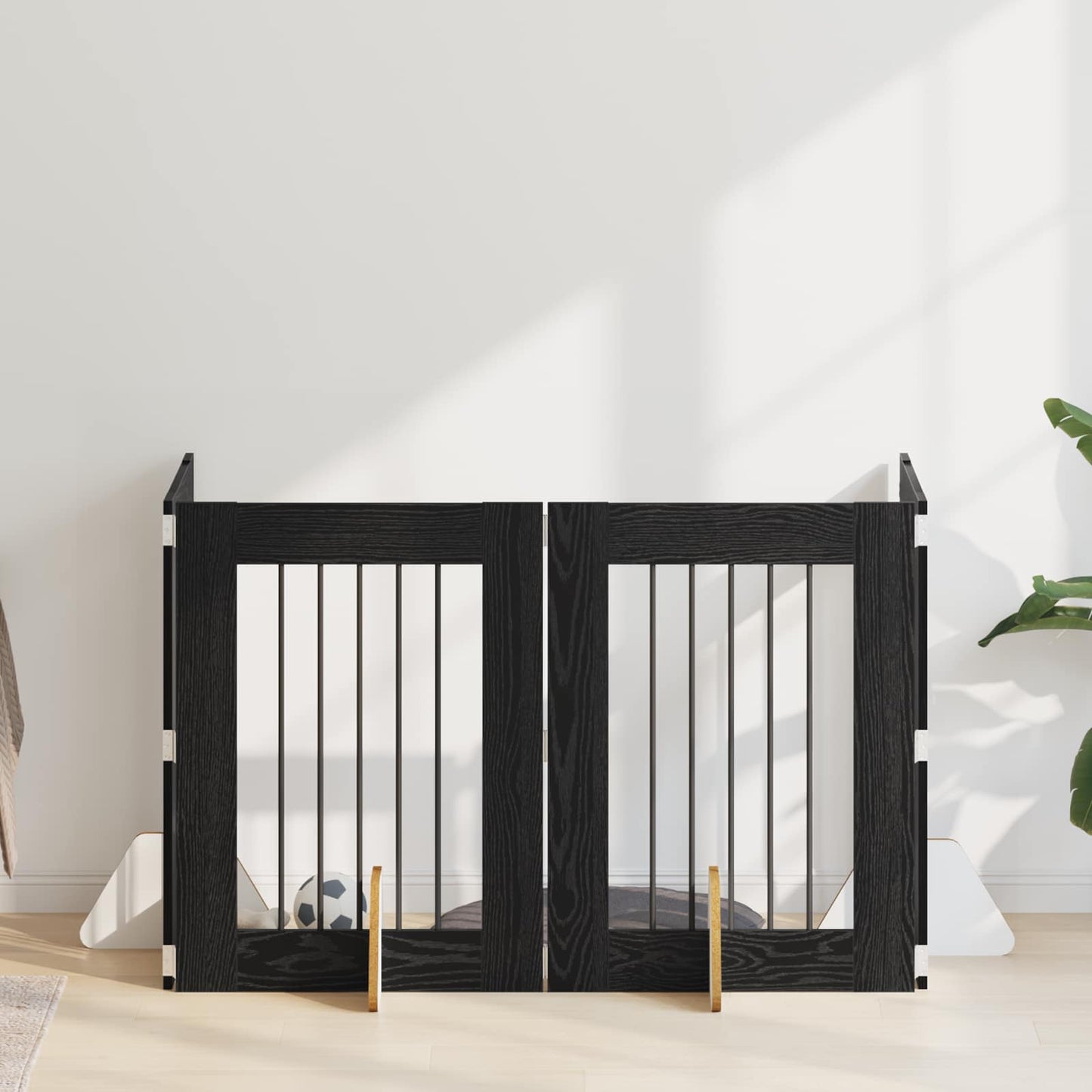 Dog Gate with Stands 4 pcs Black Oak 60 x 80 cm Engineered Wood